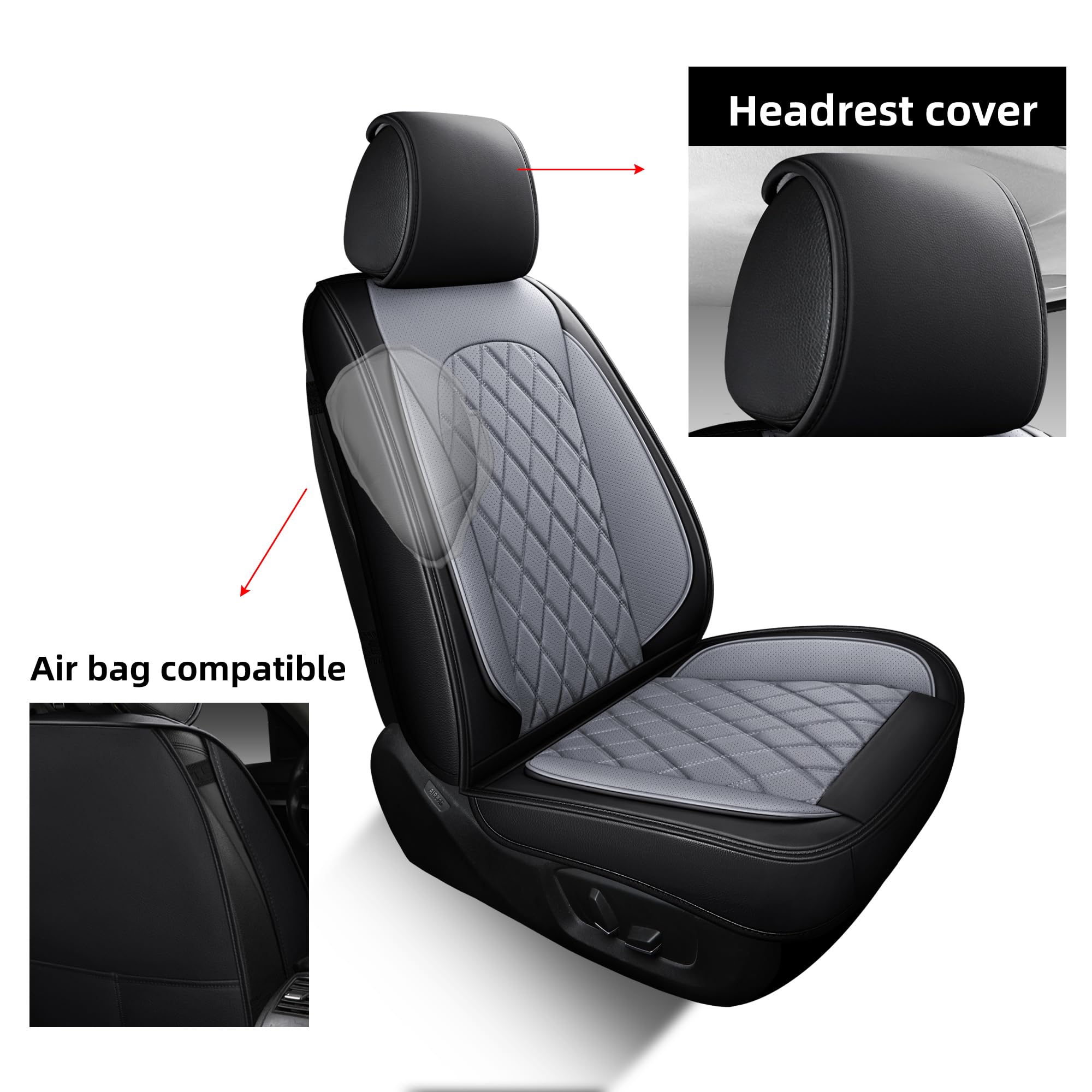 LINGVIDO Waterproof Leather Car Seat Cover, Universal Fit Front Seat Protector for Cars & SUV Trucks - Automotive Seat Covers Fu