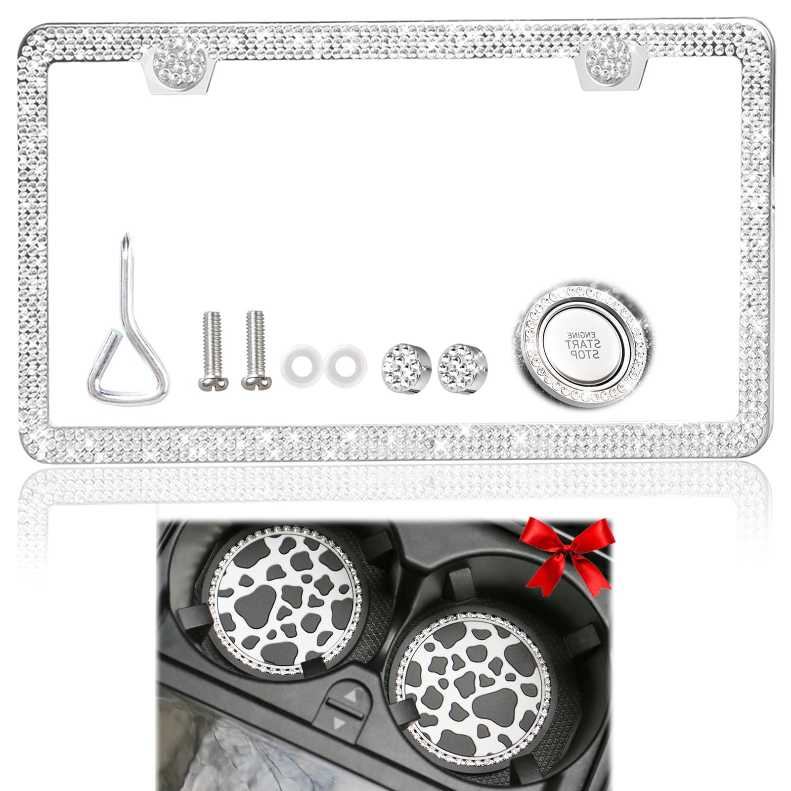 Wedamer License Plate Frames For Women Bling License Plate Frame Rhinestone License Plate Frame Sparkly Diamond License Plate Fr