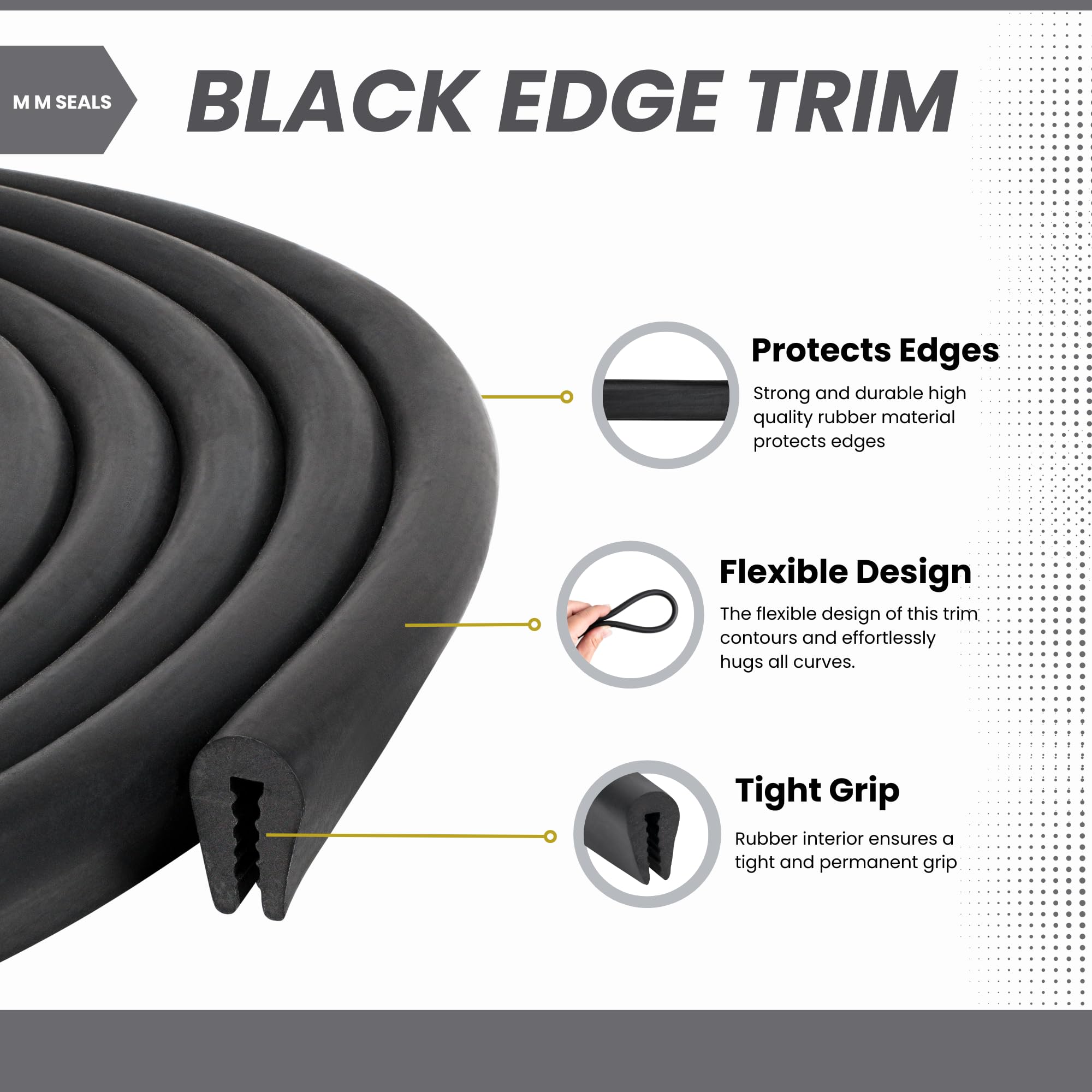 Black U Channel Edge Trim Seal Epdm 15/32'' High X 19/64'' Wide (40 Feet)