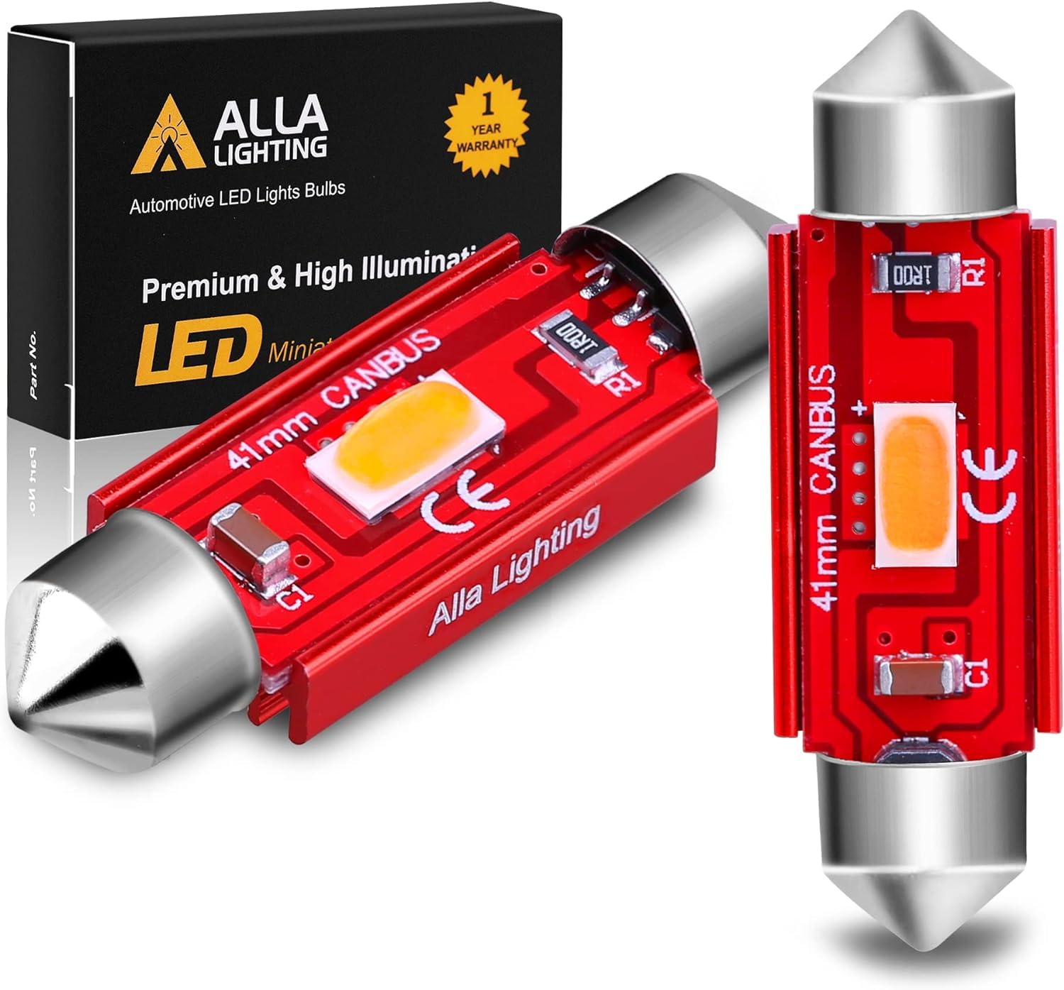 Alla Lighting Super Bright 578 6413 212-2 LED Bulbs, Red Dome, Map, Trunk, Step Courtesy Lights, 41MM/42MM CAN-Bus Interior Fest