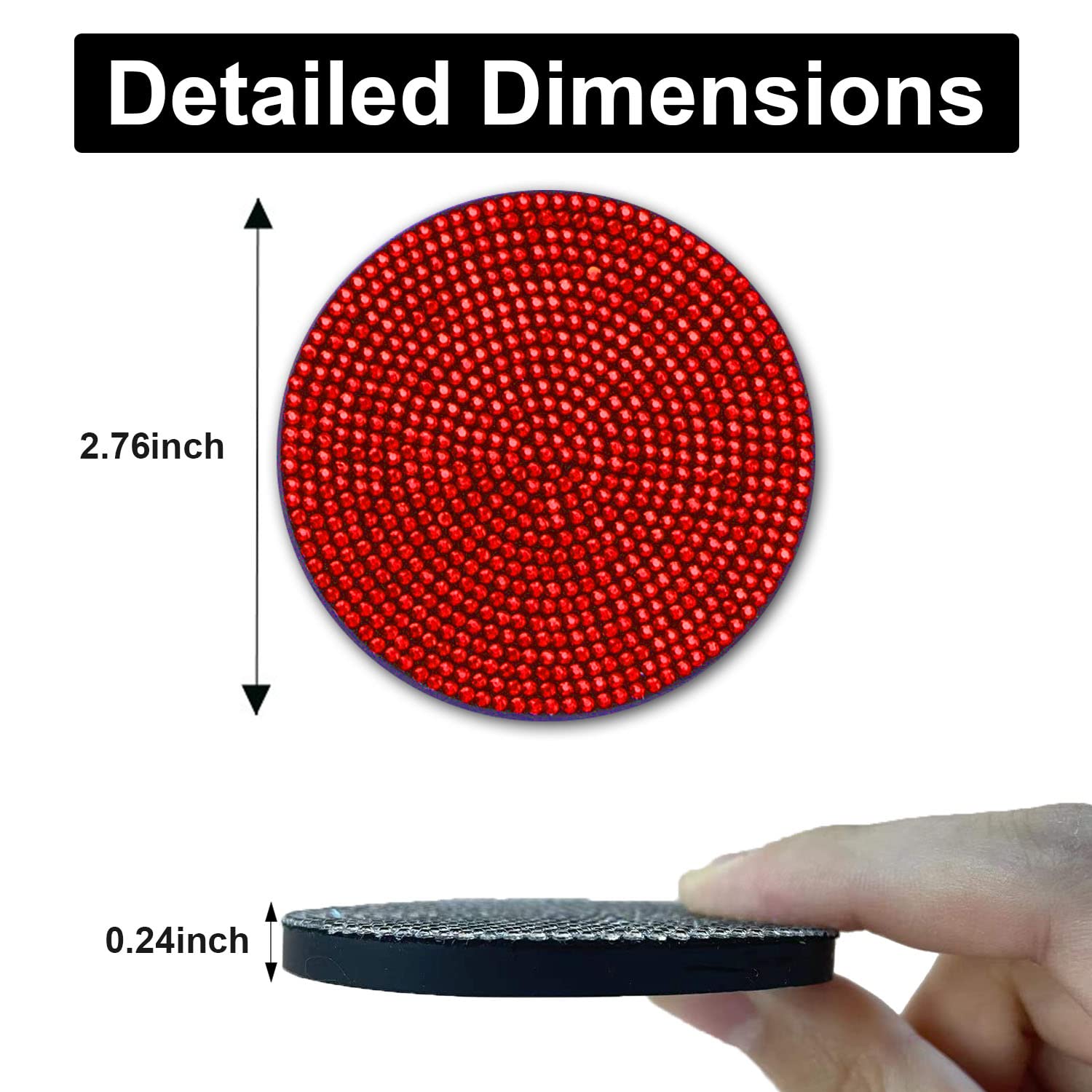 4Pcs Bling Cup Holder Insert Coaster- 2.75 Inch Silicone Anti-Slip Shockproof, Universal Fashion Car Interior Accessories For Women (Red)