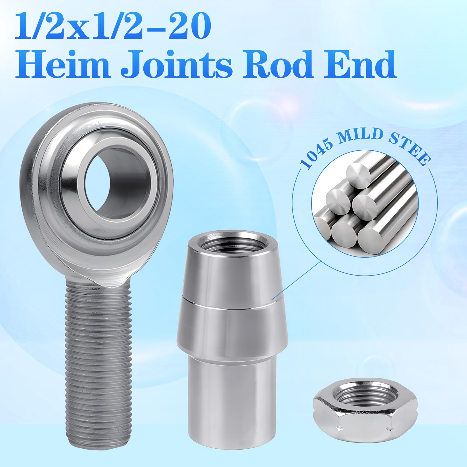 YIFUOK 1/2 x 1/2-20 Heim Joints Rod End Kit .065 Bungs with Jam Nuts,RH & LH Hand Thread Chromoly Panhard Bar for Steering and S