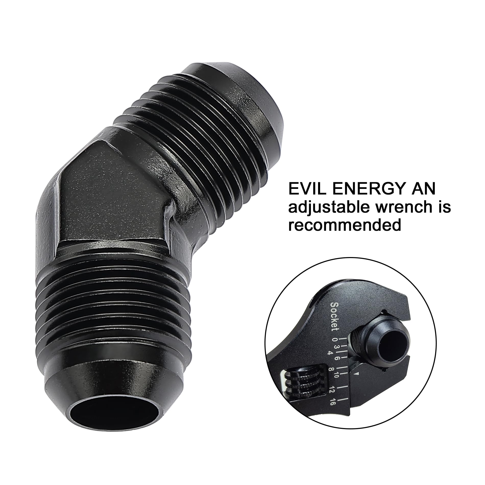 EVIL ENERGY 10AN Male to Male Flare 45 Degree Union Coupler Fitting Coupling Aluminum Black