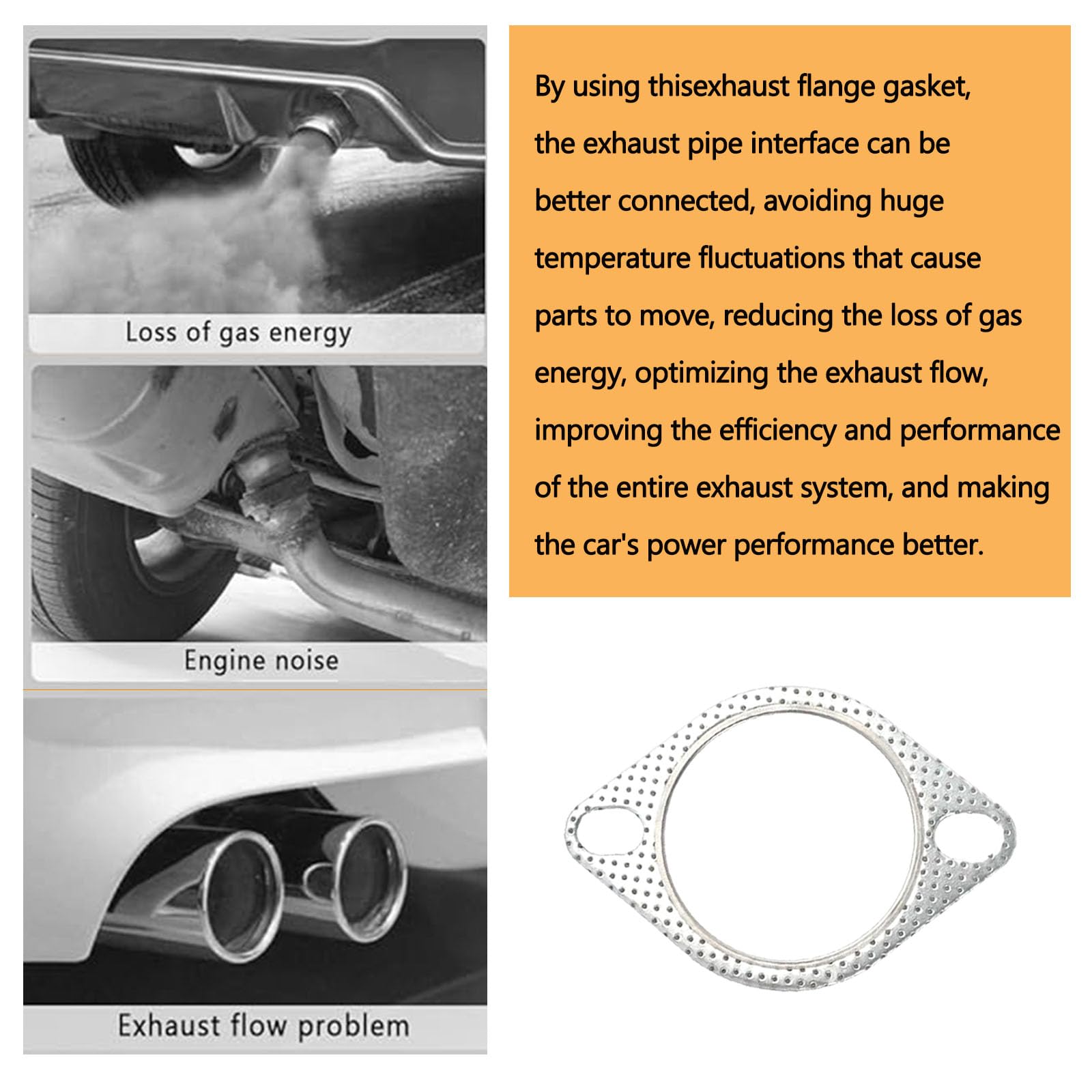 Crynod 2 PCS Car Exhaust Pipe Gasket, Metal Gasket Replacement, 2.5 Inches Sealing Kit, High Temperature Resistant Vehicle Parts