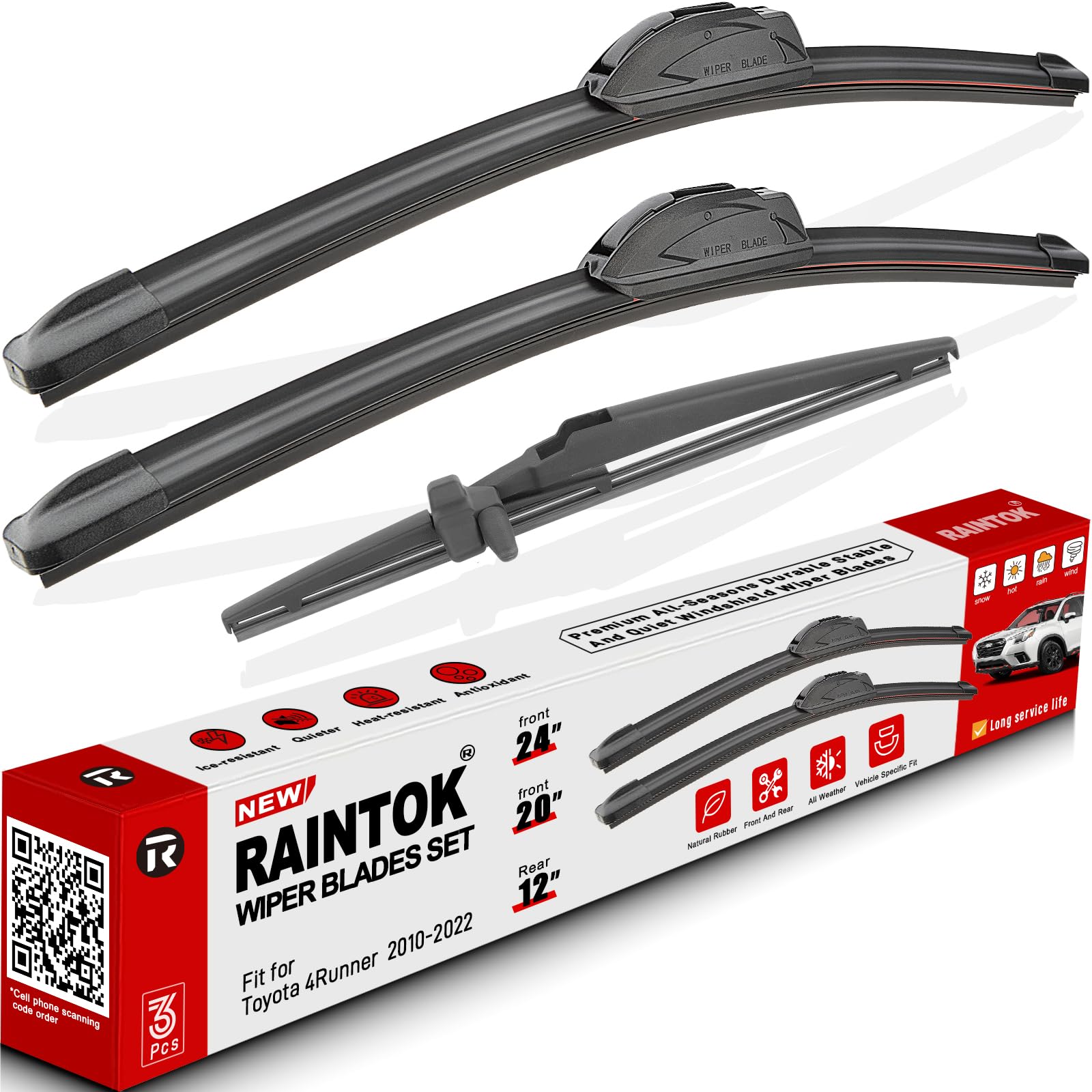 Raintok Windshield Wiper Blade Replacement For Toyota 4Runner 2010-2022 Original Equipment Replacement Front Rear Wiper Blades -