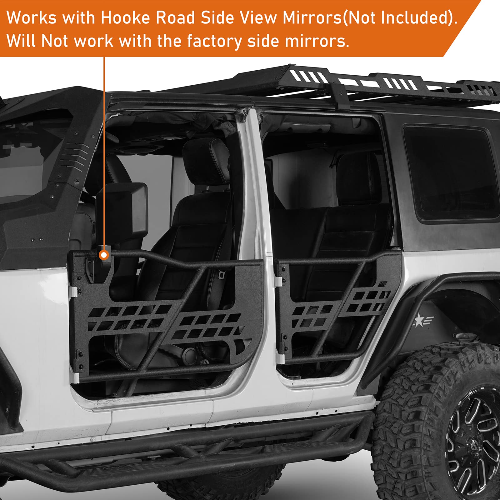 Hooke Road For Jeep Wrangler Jk Tubular Half Doors Offroad Trail Doors Compatible With 2007-2018 Jeep Wrangler Jk Unlimited 4-Door Include Front & Rear 4Pcs Set