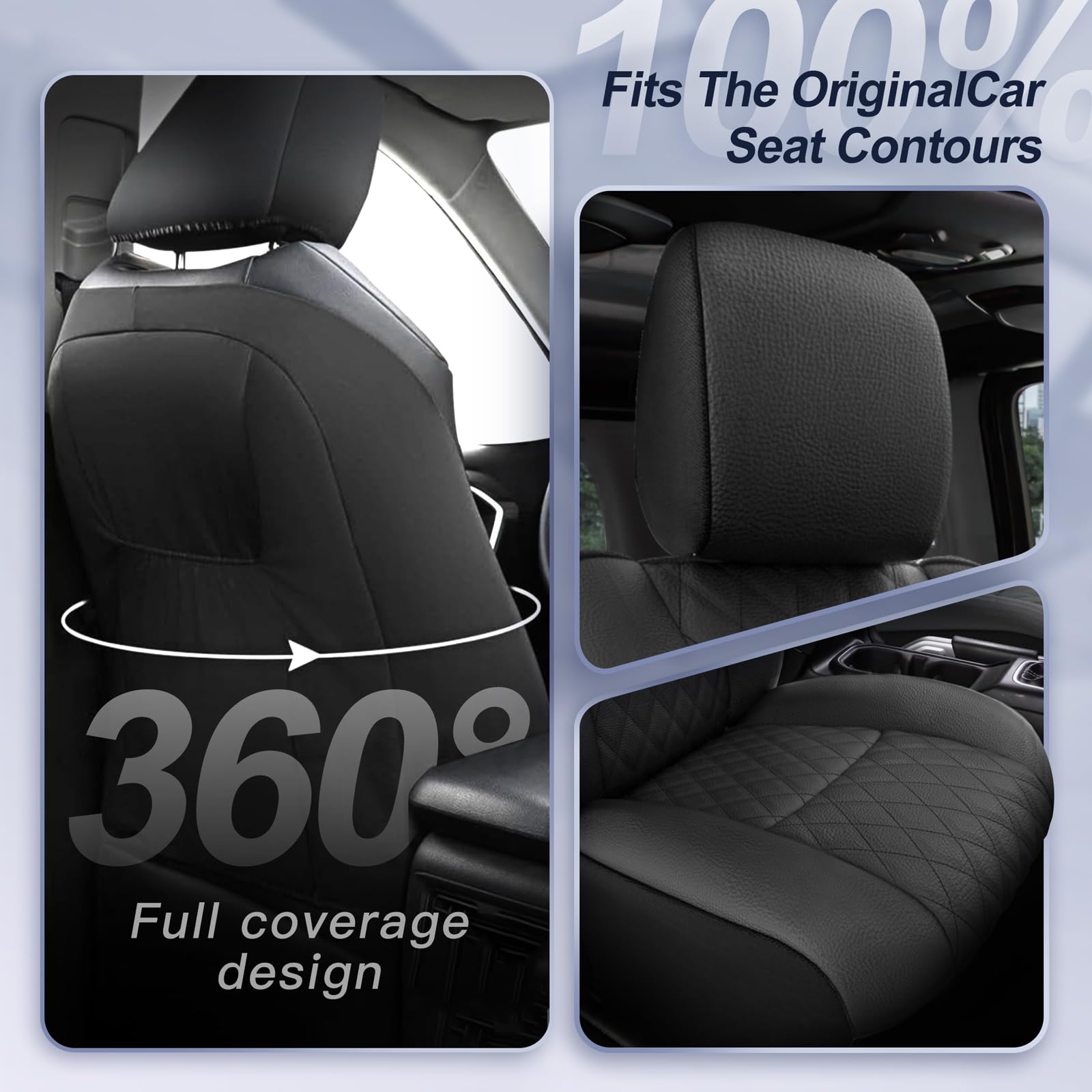 GIANT PANDA Faux Leather Front Seat Covers for Jeep Wrangler JL 2018-2025, Black, Customized 2 Pack - Sahara Sport Rubicon Unlimited Willys