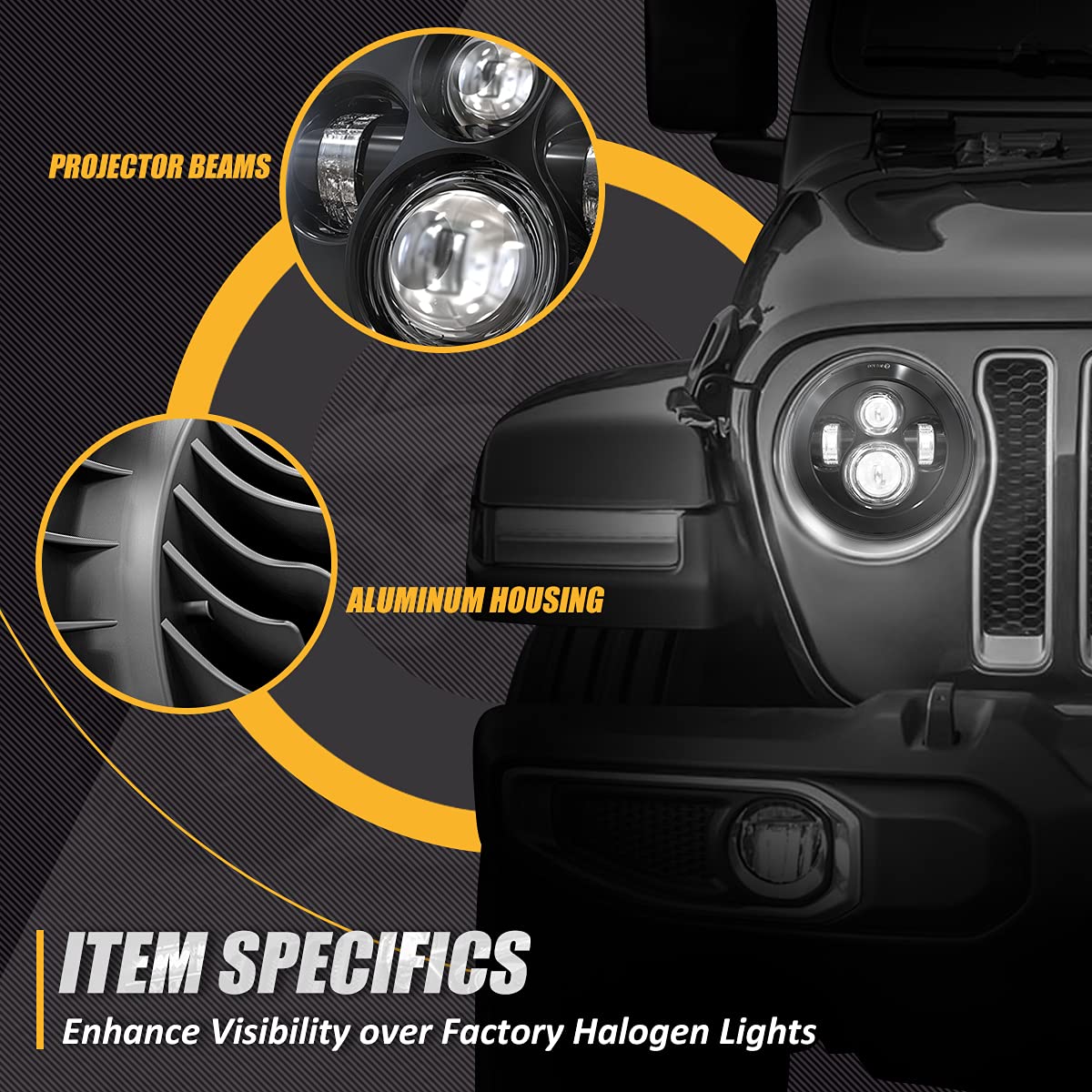 Nuvision Lighting Nvl-Hl-001 7 Inches Led Projector Headlight High Low Beam Compatible With 97-17 Jeep Wrangler Jk Tj Lj Cj 18 W