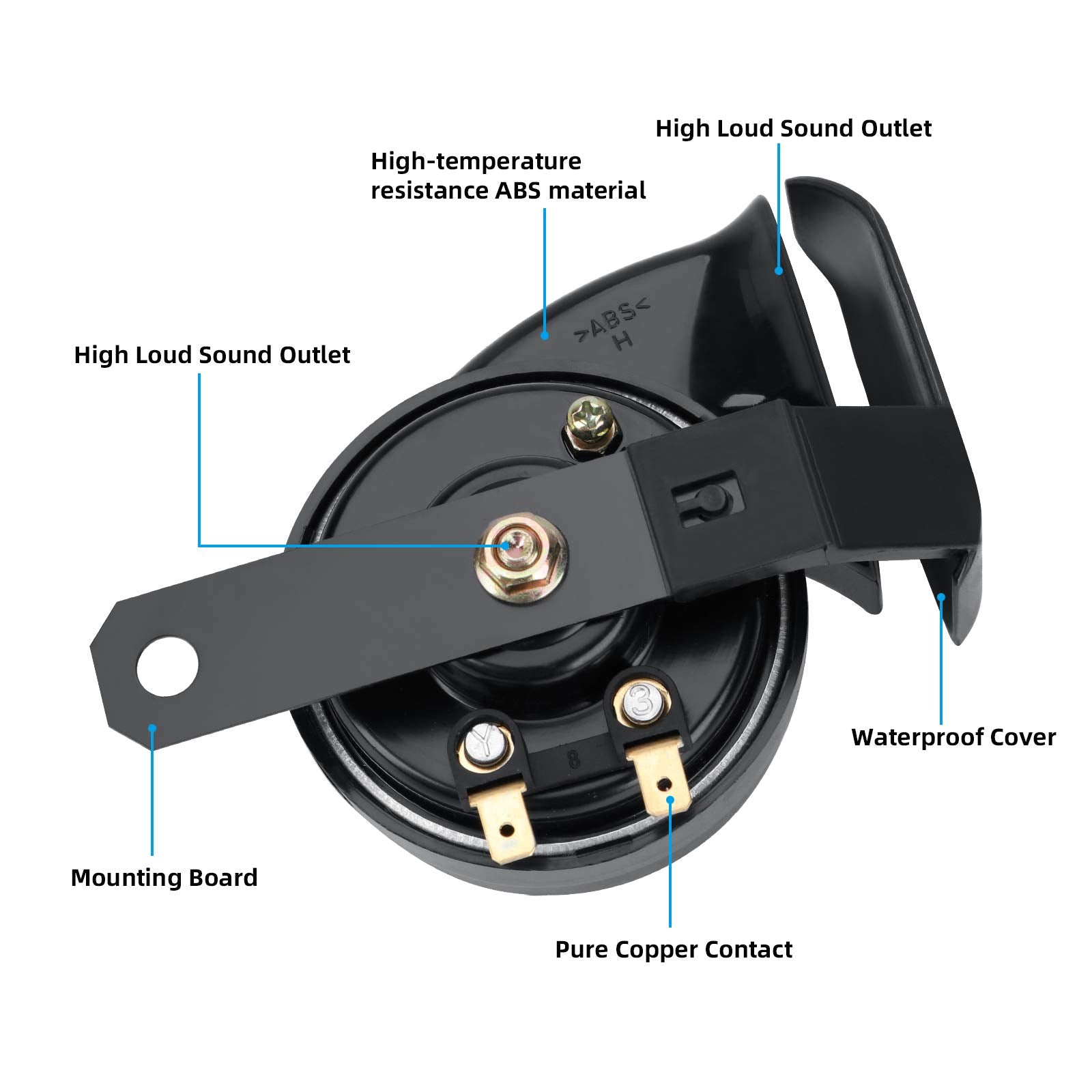SEINECA 12V Snail Horn Siren 130DB Waterproof Electric Air Horn for Motorcycle & Car - Black