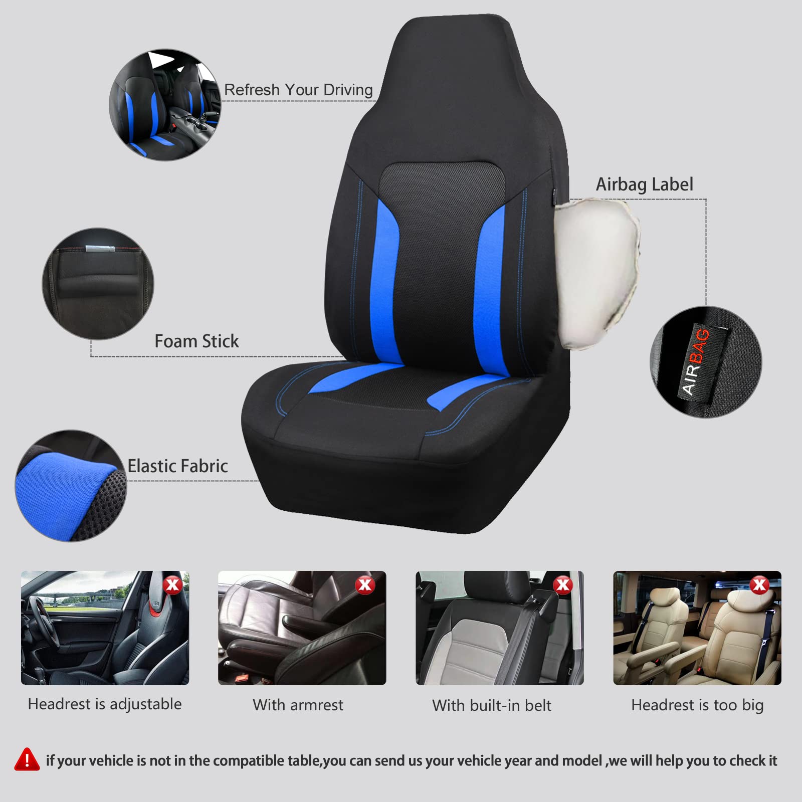 Car Pass Bucket Car Seat Cover, Breathable 3D Air Mesh-100% Sporty Fabric Front Seats, Airbag Compatible, Universal Fit Auto Suv