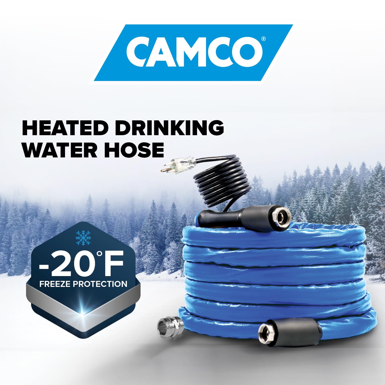 Camco 50' Heated Water Hose For Rv - Prevents Freezing Down To -20 - Certified For Drinking Water & Lead-Free - Great For Camper