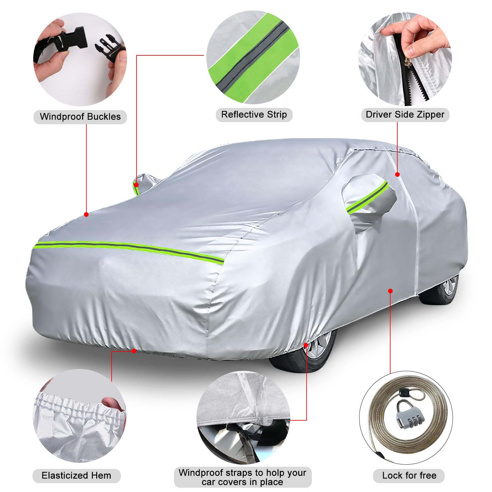 Waterproof Car Covers Replace For 2007-2025 Honda Accord, 6 Layers All Weather Custom-Fit Car Cover With Zipper Door & Windproof