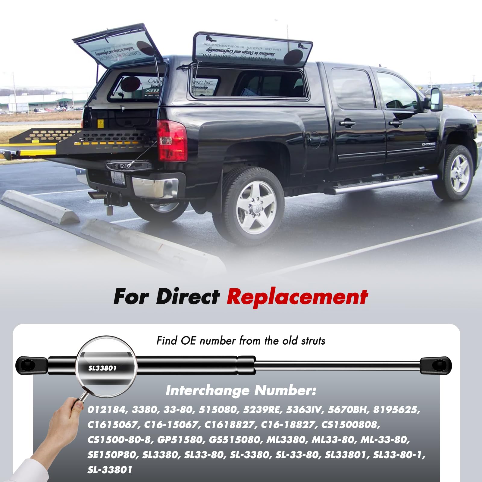 Vepagoo C1618827 15 Inch 80Lb/356N Gas Shocks Struts Lift Support For Truck Tool Box Leer Camper Shell Topper Rear Window, Cargo