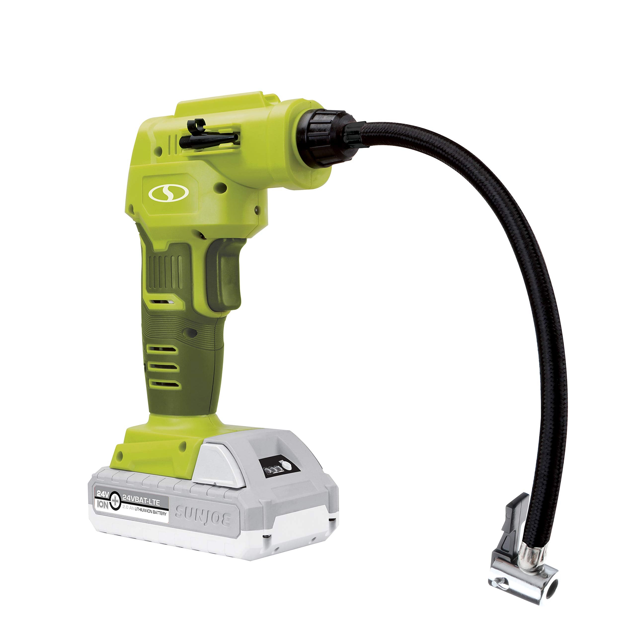 Sun Joe 24V IONMAX High Volume Inflator & Air Compressor Kit, 2.0-Ah Battery, Charger, Green, Model 24V-AJC-AJV-LTE