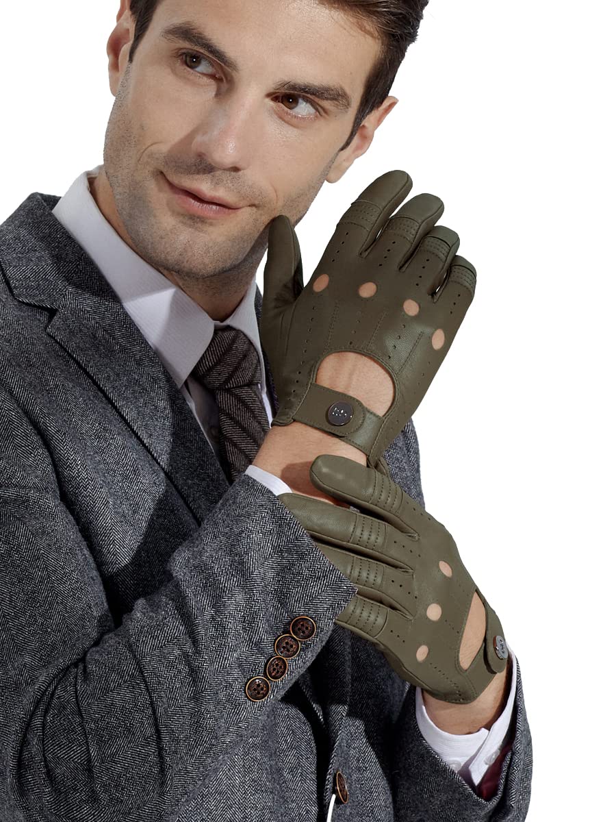 Gsg Men Genuine Leather Gloves Army Green Unlined Biking Touchscreen Driving Gloves Small,Army Green Palm Hole