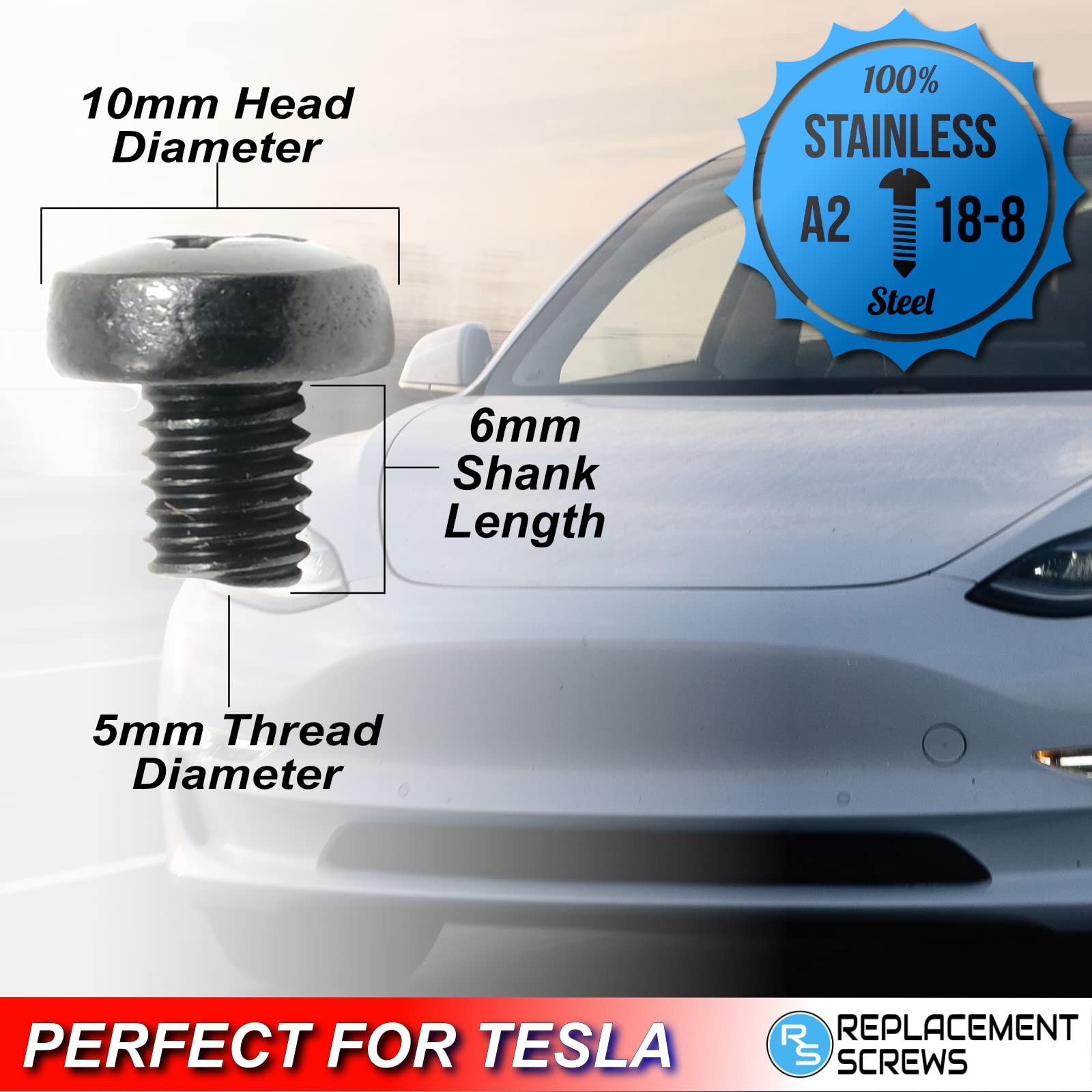 Replacementscrews Rear License Plate Screws Compatible With Tesla Model Y (My) - Stainless Steel - Black Oxide - Standard Length (Pack Of 4)