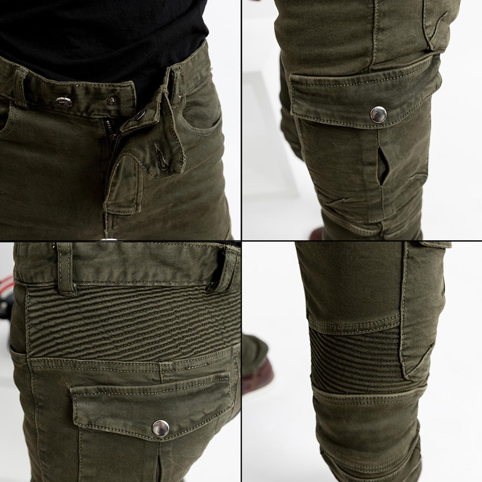 LOMENG Motorcycle Riding Pants Motorcycle Jeans Slim Fit with CE Knee Hip Removable Protectors Armor for Women Green XS 26