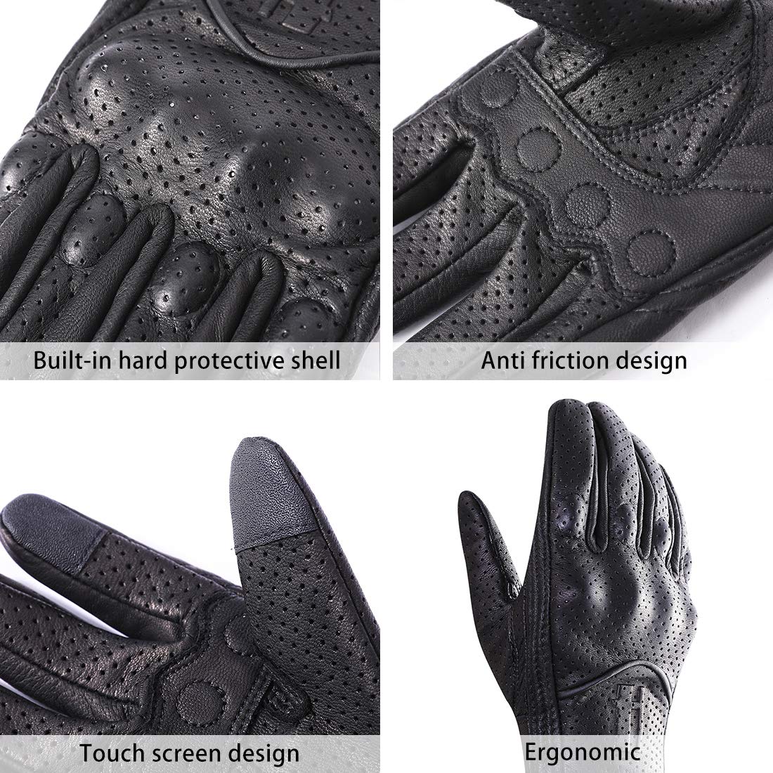 Harssidanzar Motorcycle Gloves For Men Touchscreen Perforated For Summer Riding Gm028, Black(Perforated Upgrade), Size Large
