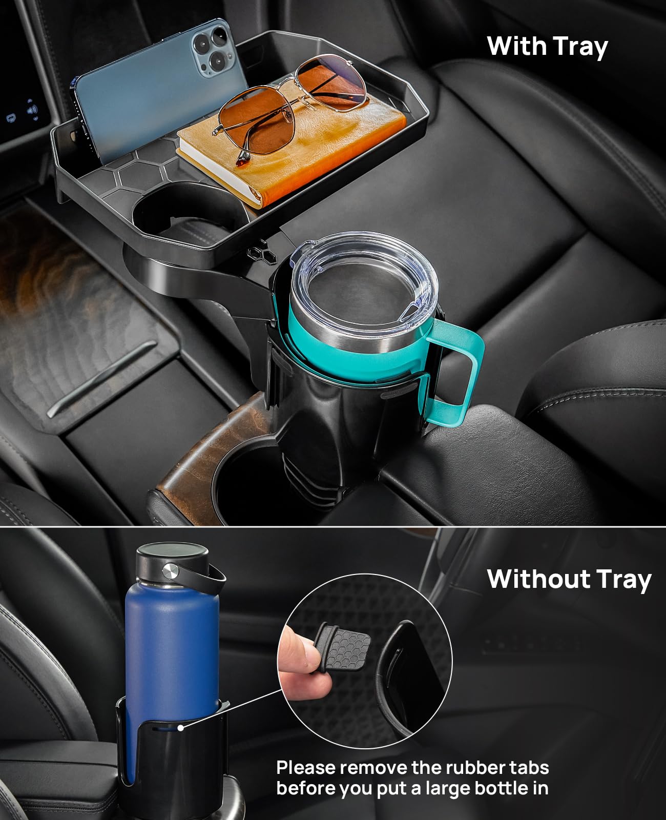 JOYTUTUS Car Cup Holder Expander with 360° Rotation, Fits 18-40 oz Cups, Black, Model: トレイ付き ブラック