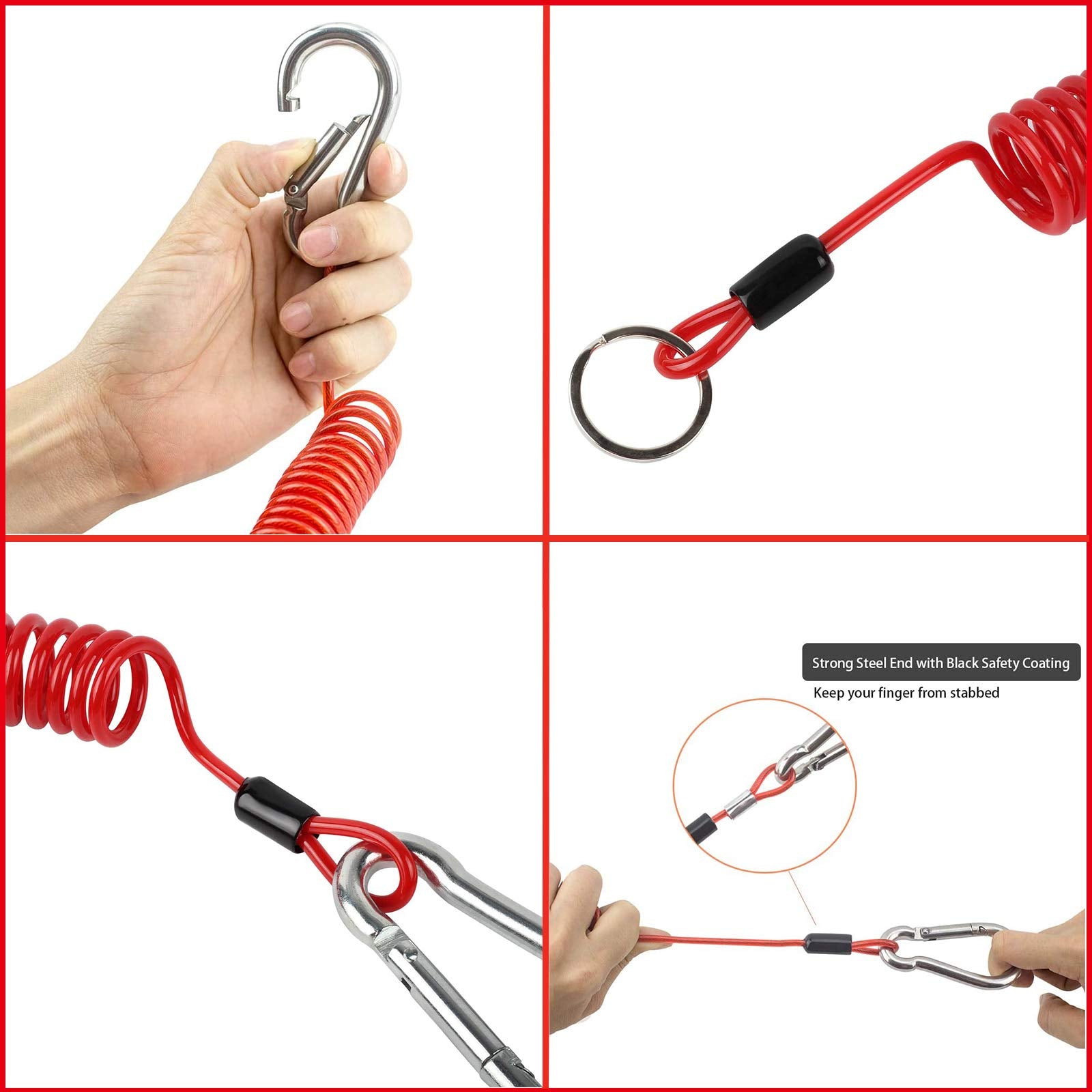 4Pcs Breakaway Trailer Cable, Trailer Brake Cable, Rv Stainless Steel Spring Towing Coiled Wire, Heavy Duty Steel Wire Extend To