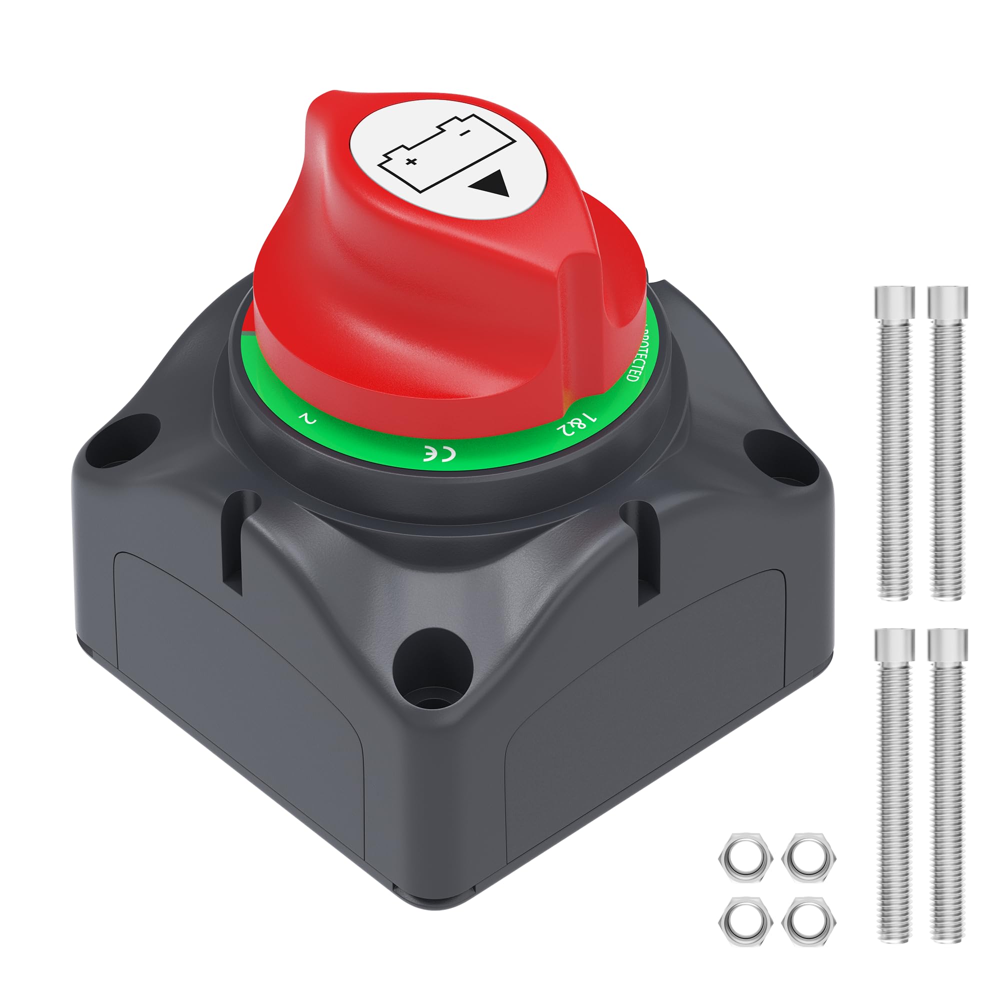 Joinfworld 1-2-Both-Off Battery Disconnect Switch 12V-48V Waterproof Dual Battery Kill Switch Heavy Duty Battery Isolator Switch