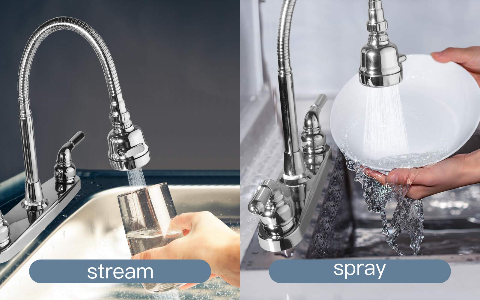 EXCELFU RV Sink Faucet - 360° Rotatable Sprayer, Stainless Steel, Model RV-8769, Ideal for RVs, Campers, Motorhomes, and Travel Trailers