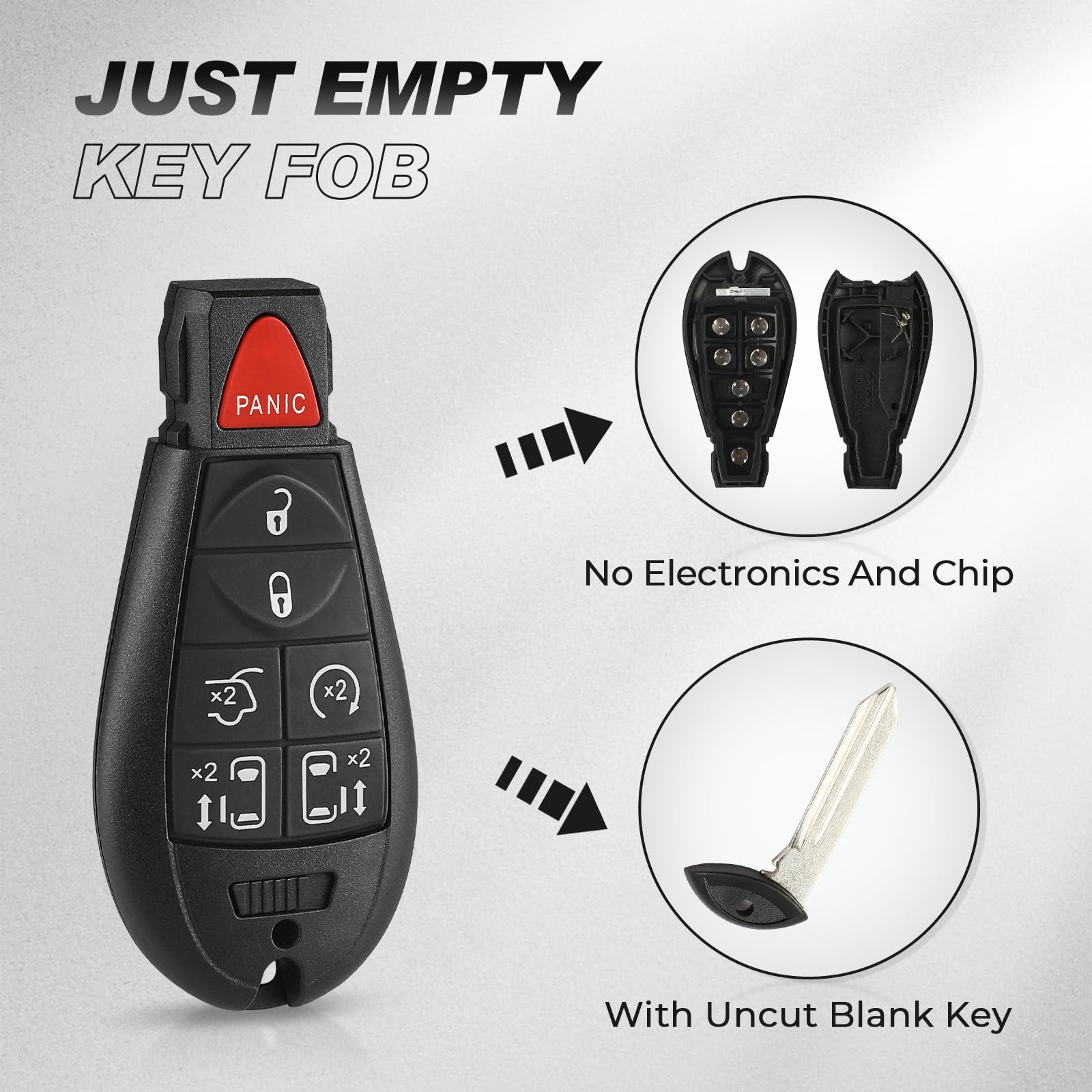 HelloAuto Key Fob Shell Case for Chrysler Town & Country, Dodge Grand Caravan, VW Routan - Black, Model M3N5WY783X, Without Chip