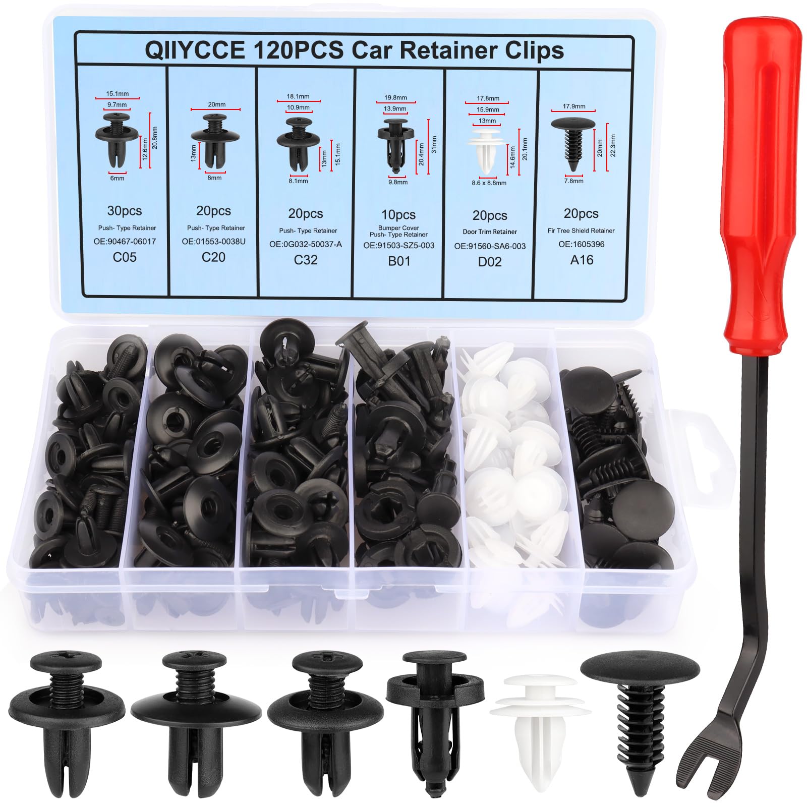 QIIYCCE-120PCS Car Clips,Plastic Rivets,6 Popular Sizes of Car Body Fixed Clip Bumpers,and Replacement Parts of Fenders are Appl