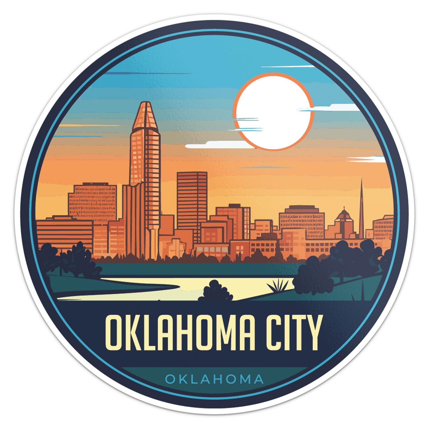 Oklahoma City Sticker - Waterproof Vinyl Decal for Car Bumper, Laptop, Water Bottle, Wall, and Window, Size - 5'' Longer Side