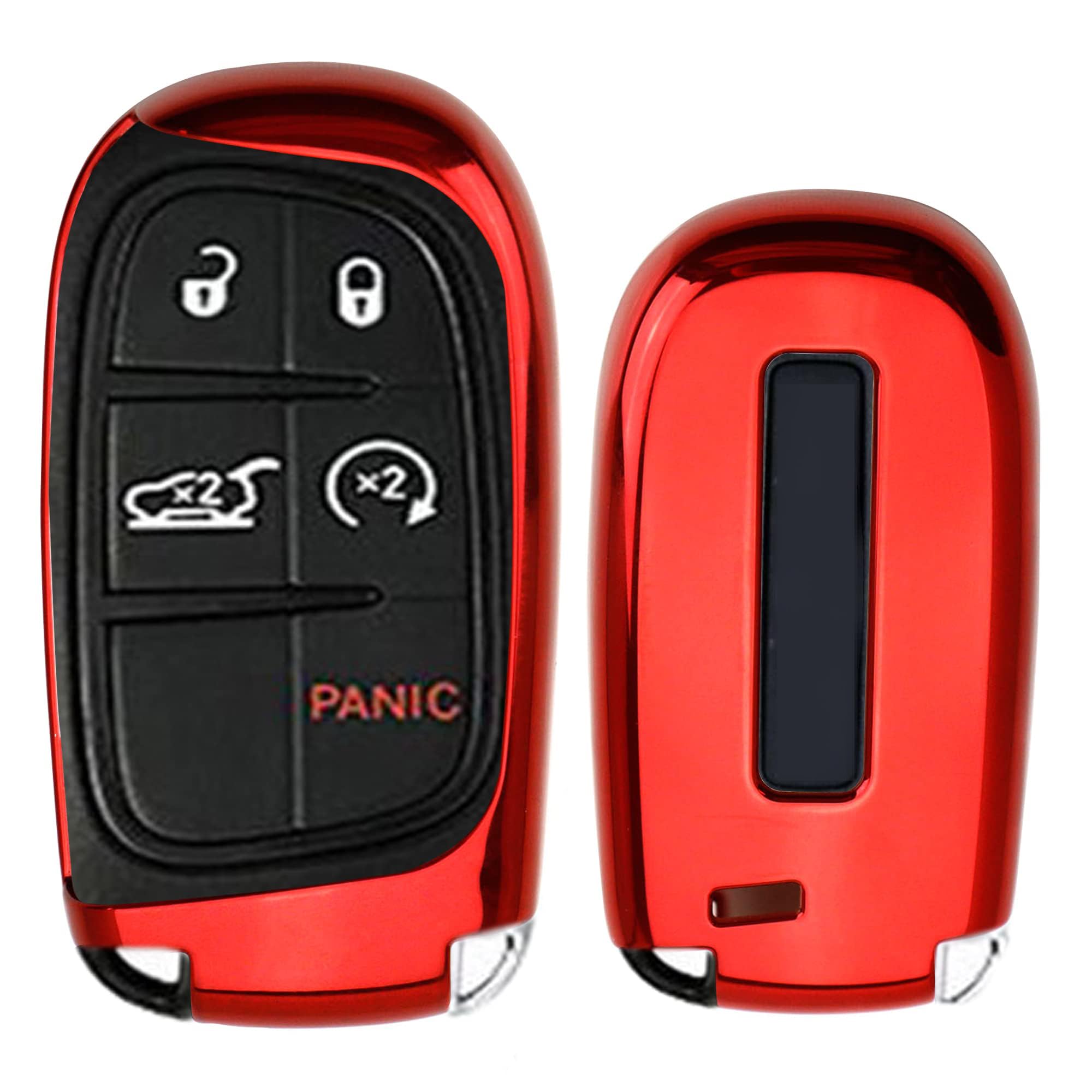 Ijdmtoy Chrome Finish Red Tpu Key Fob Protective Cover Case Compatible With Charger Challenger Dart Durango Journey, Grand Chero
