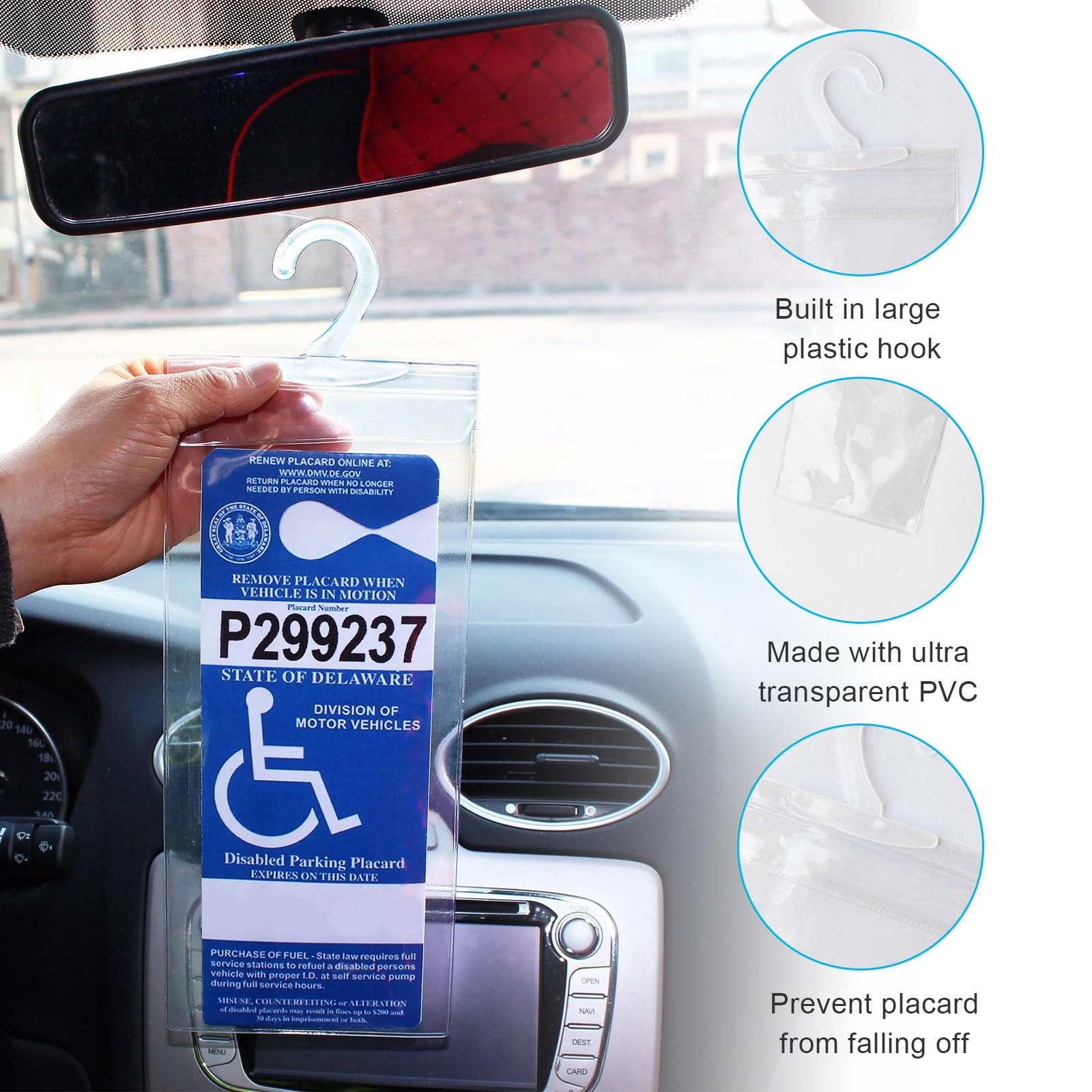 Povtii 1 Pc Handicap Placard Holder, 11.6 ''    5 '' Ultra Transparent Disabled Permit Protective Cover For Sun Visor, Universal