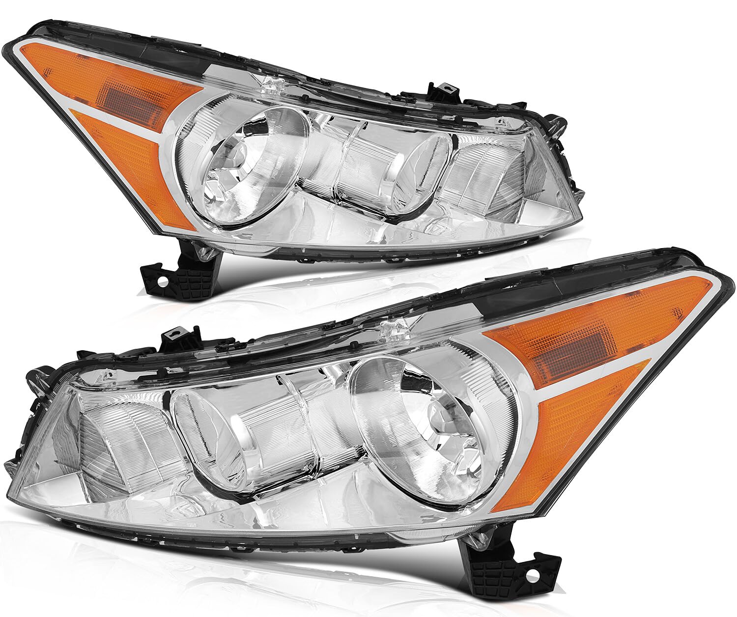 LSAILON Headlight Assembly Replacement Fit For Honda For Accord 2008-2012 Chrome Housing Amber Reflector Clear Lens Driver and P