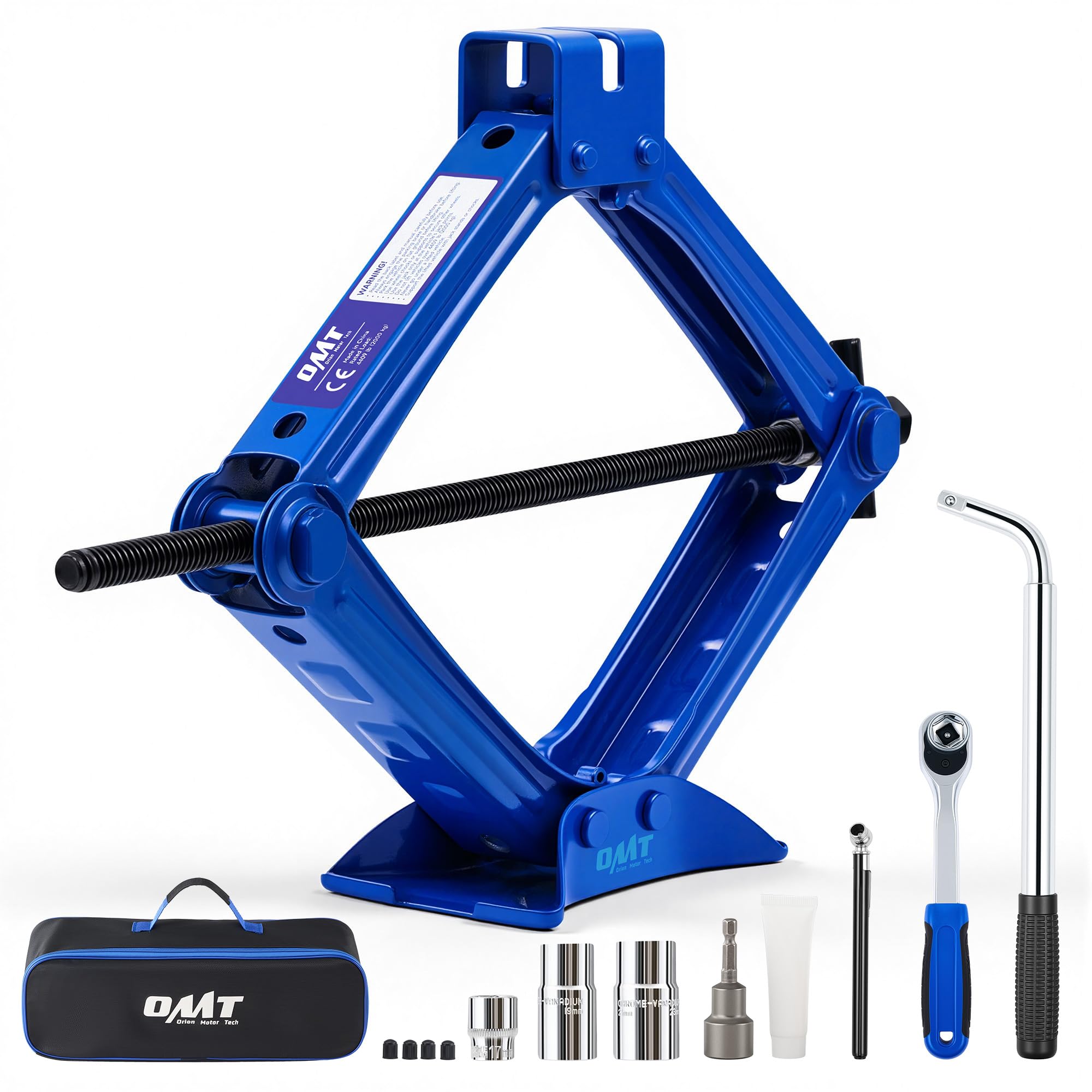 Orion Motor Tech 2 Ton Scissor Jack, 15 pc. Car Scissor Jack Kit for Sedan SUV MPV with Ratchet Wrench Drill Sockets, 4409 lb. P