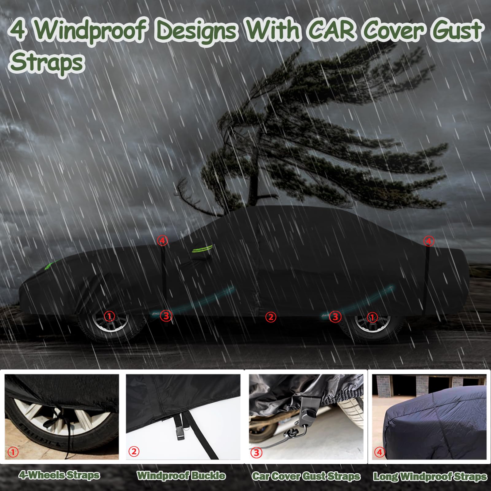 BETERNY Car Cover for 1984-1996 Corvette C4, 6 Layers Waterproof, Black, Model BN-2014990, UV Protection, Zipper Door, Windproof Straps