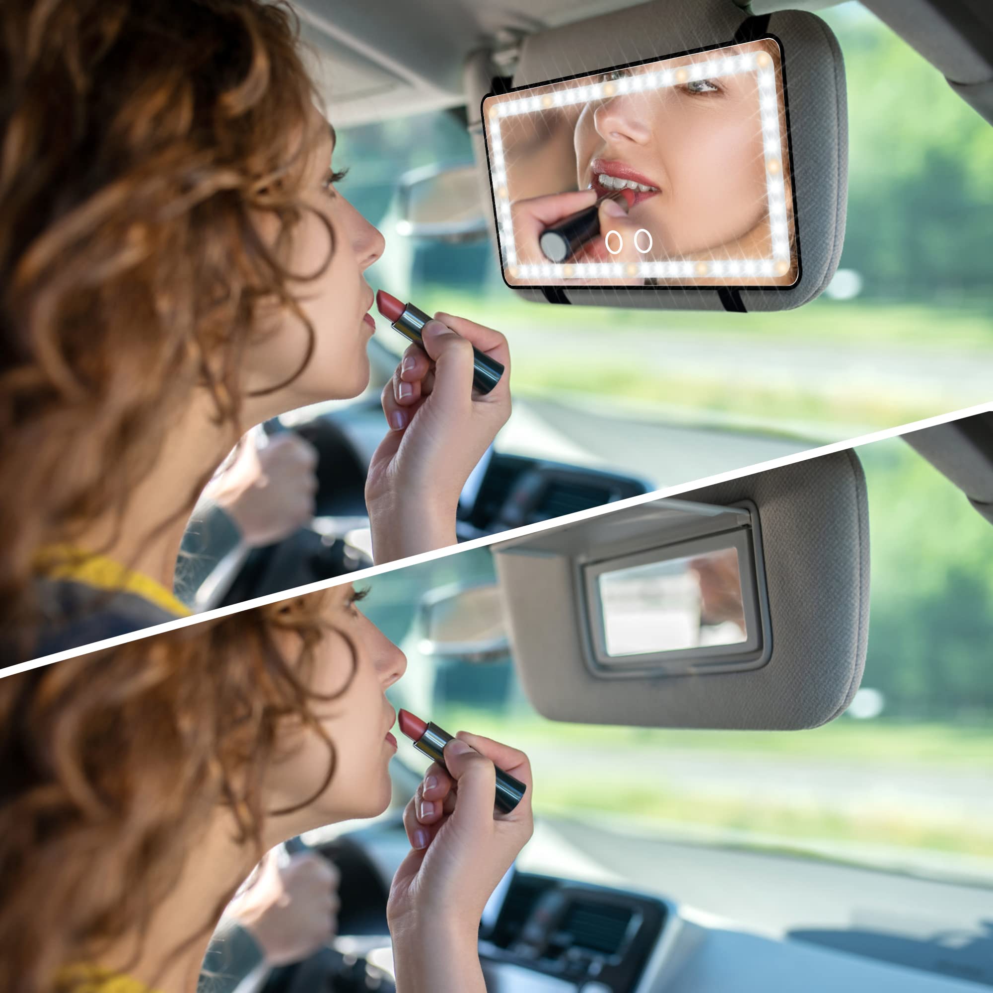 Car Sun Visor Vanity Mirror: Rechargeable Led Makeup Mirror with 3 Light Modes & Dimmable Touch Screen - Car Mirror Accessories