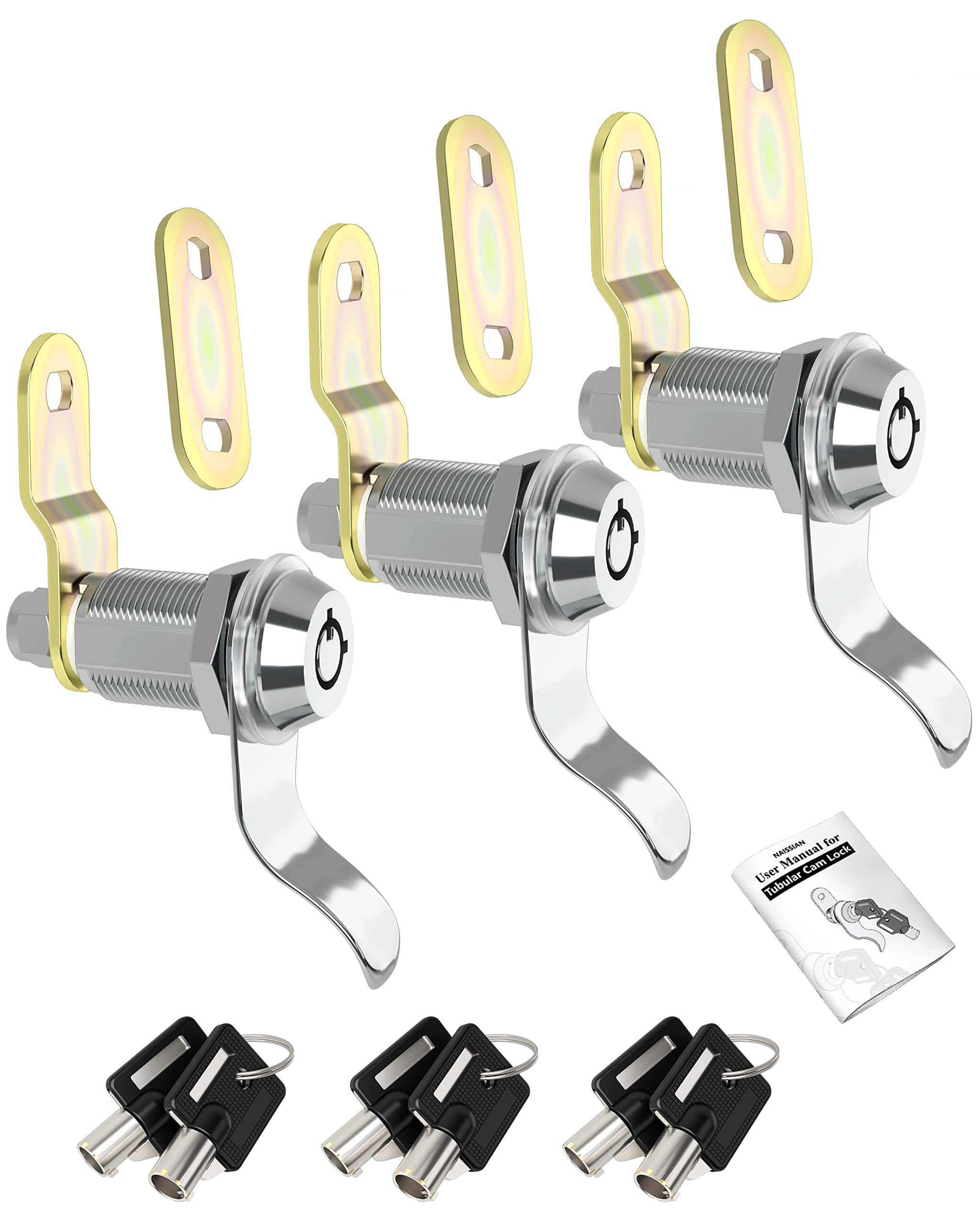 Naissian Rv Locks For Storage Door 1 1/8 Inch, Camper Storage Locks For Travel Trailer Compartment Cabinet Drawer With Keys 1 1/8', Pack Of 3 Locks With 6 Keyed Alike With Manual