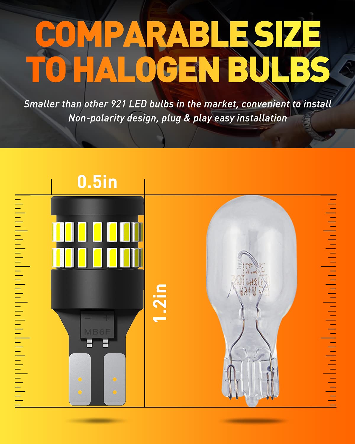 Oxilam 2023 Upgraded 912 921 Led Bulb Reverse Lights, Backup Light Bulbs For Car, 300% Higher Brightness 6000K White, Mini Size Non-Polarity Canbus Error Free T15 906 W16W Bulb, Pack Of 2