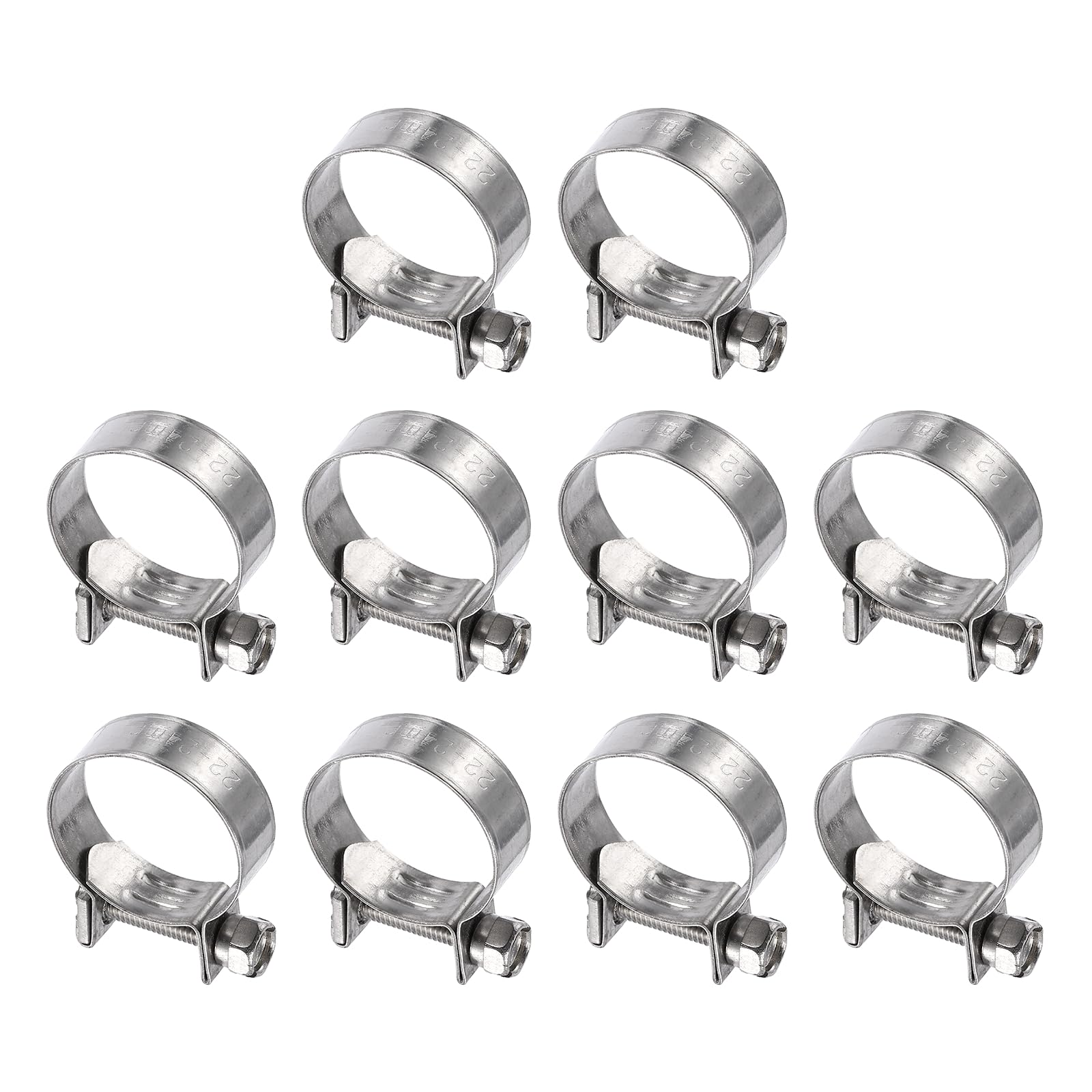 HARFINGTON 10pcs Fuel Injection Hose Clamp 22-24mm Adjustable 304 Stainless Steel Mini Gas Line Hose Clamp for Automotive Agricu