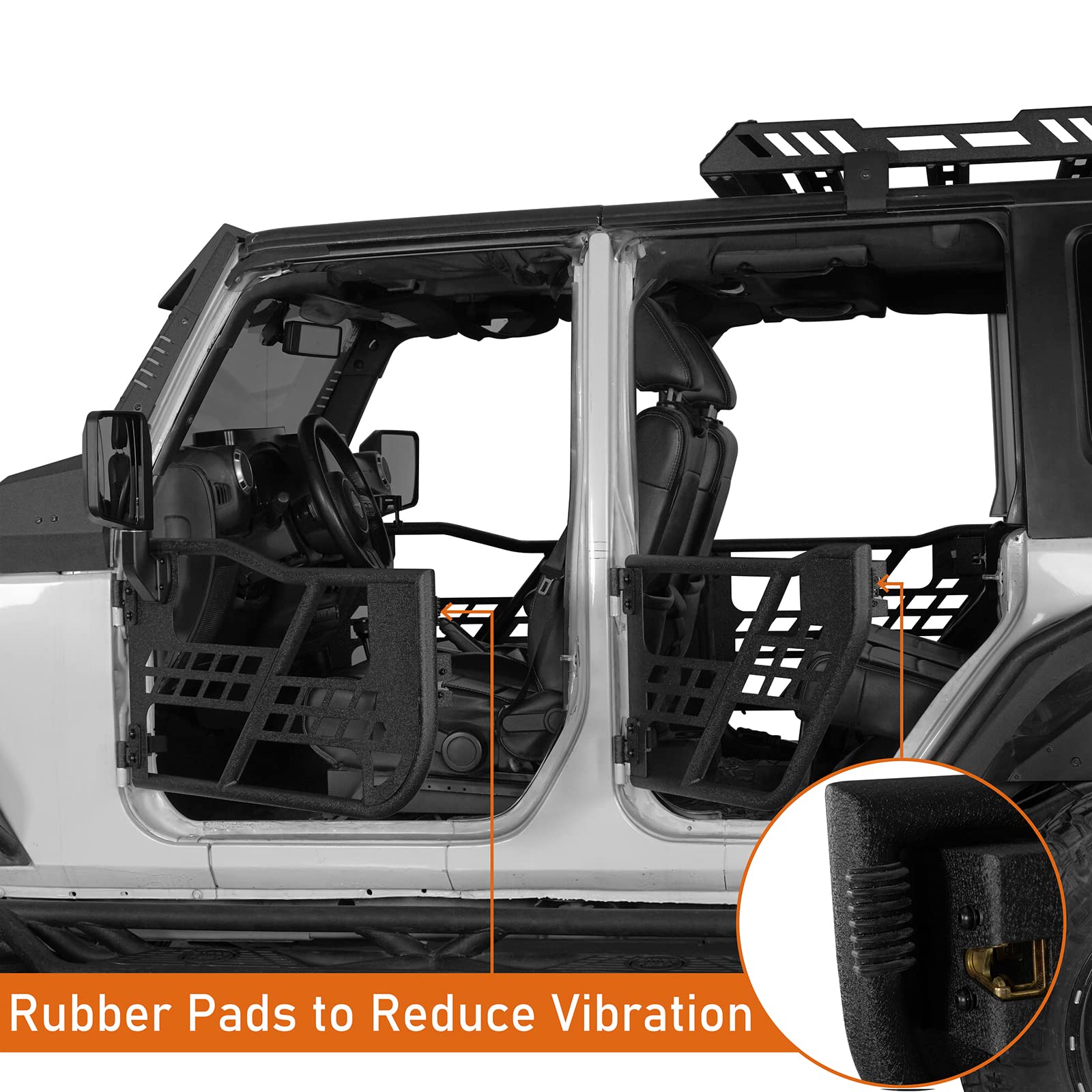 Hooke Road For Jeep Wrangler Jk Tubular Half Doors Offroad Trail Doors Compatible With 2007-2018 Jeep Wrangler Jk Unlimited 4-Door Include Front & Rear 4Pcs Set