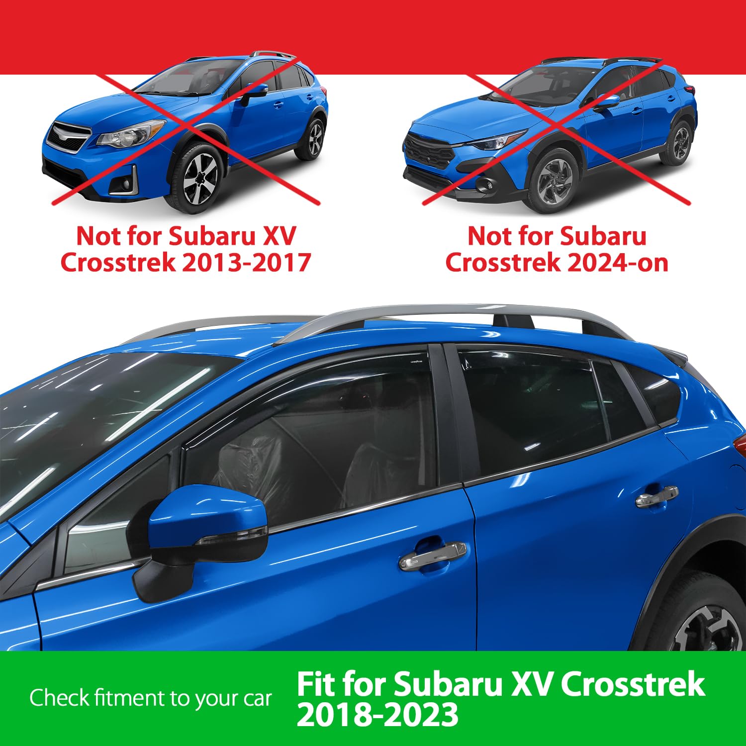 Goodyear Window Deflectors for Subaru XV Crosstrek/Impreza 2017-2023, Polycarbonate Rain Guards, Model GY003477, 4 pcs