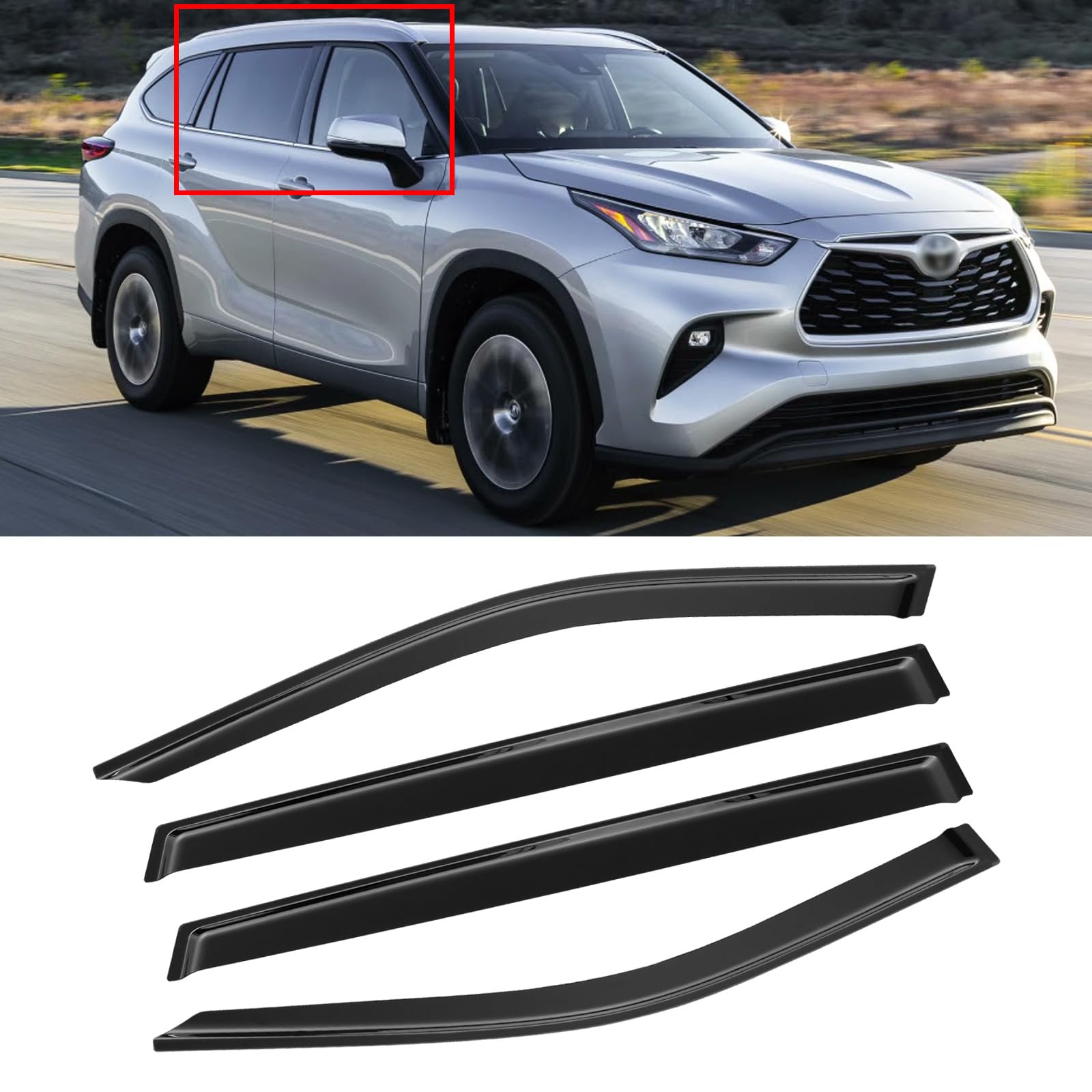 Cmvt Auto Window Visor For Toyota Highlander 2020-2024 Le Xle Xse Hybrid, Rain Guards Shields Vent Shade Deflector Wind Dark Smo