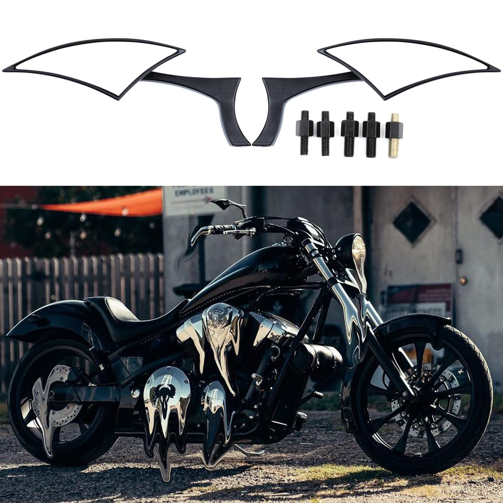 Rich Choices Black 8mm/10mm Motorcycle Side Mirrors - Glass Rear View for Cruiser, Chopper, Sportster, Softail, Street Bike, Scooter, Dirt Bike
