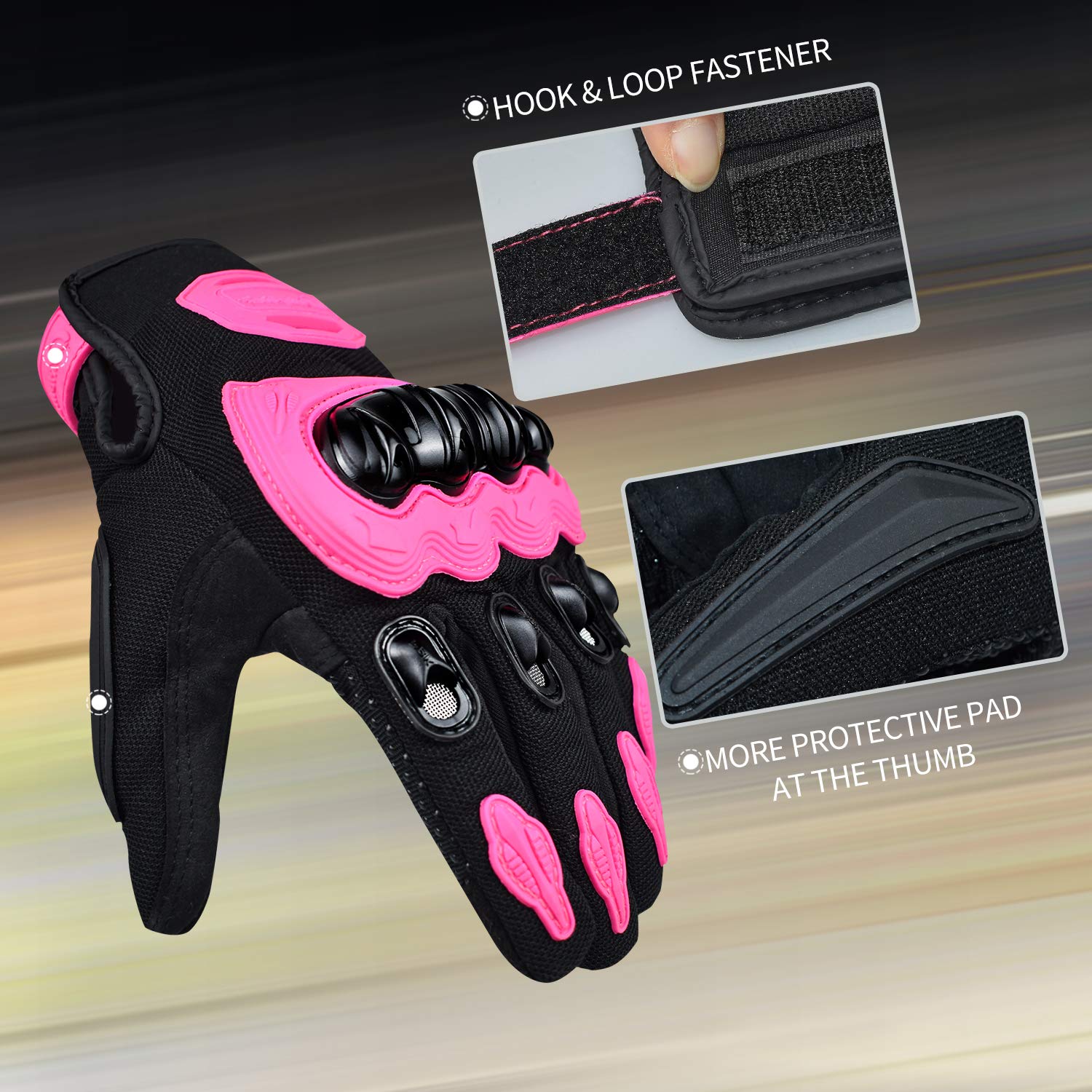 ELCYCO Women's Pink Touch Screen Motorcycle Gloves, Medium Full Finger for Summer Riding, Cycling, Dirt Bike, Climbing, Motocross
