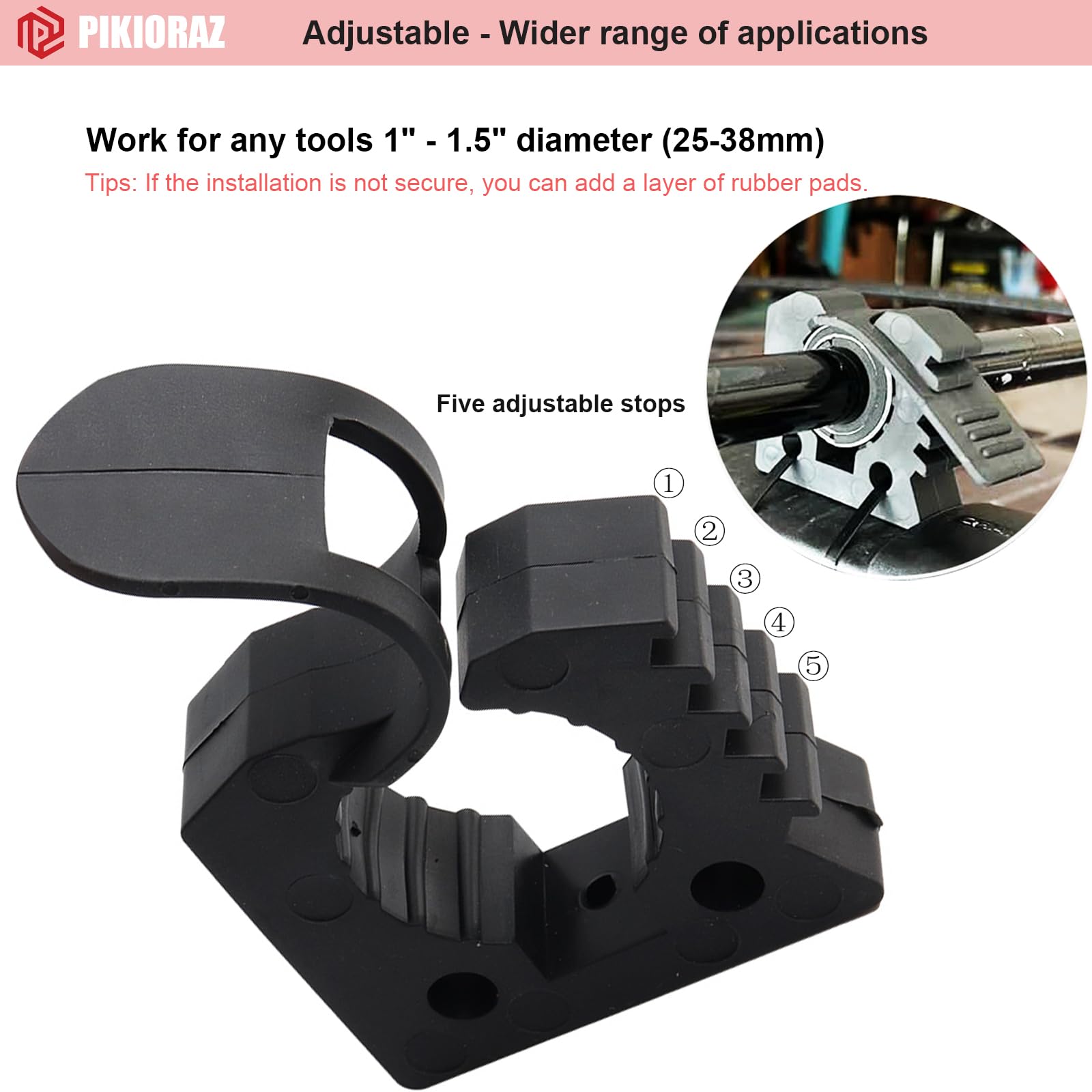Pikioraz 2pcs Quick Release Clamp Mount, Rubber Clamp Grip for 1-1/7in to 1-4/9in Diameter Tools and Equipment Used on Off-road