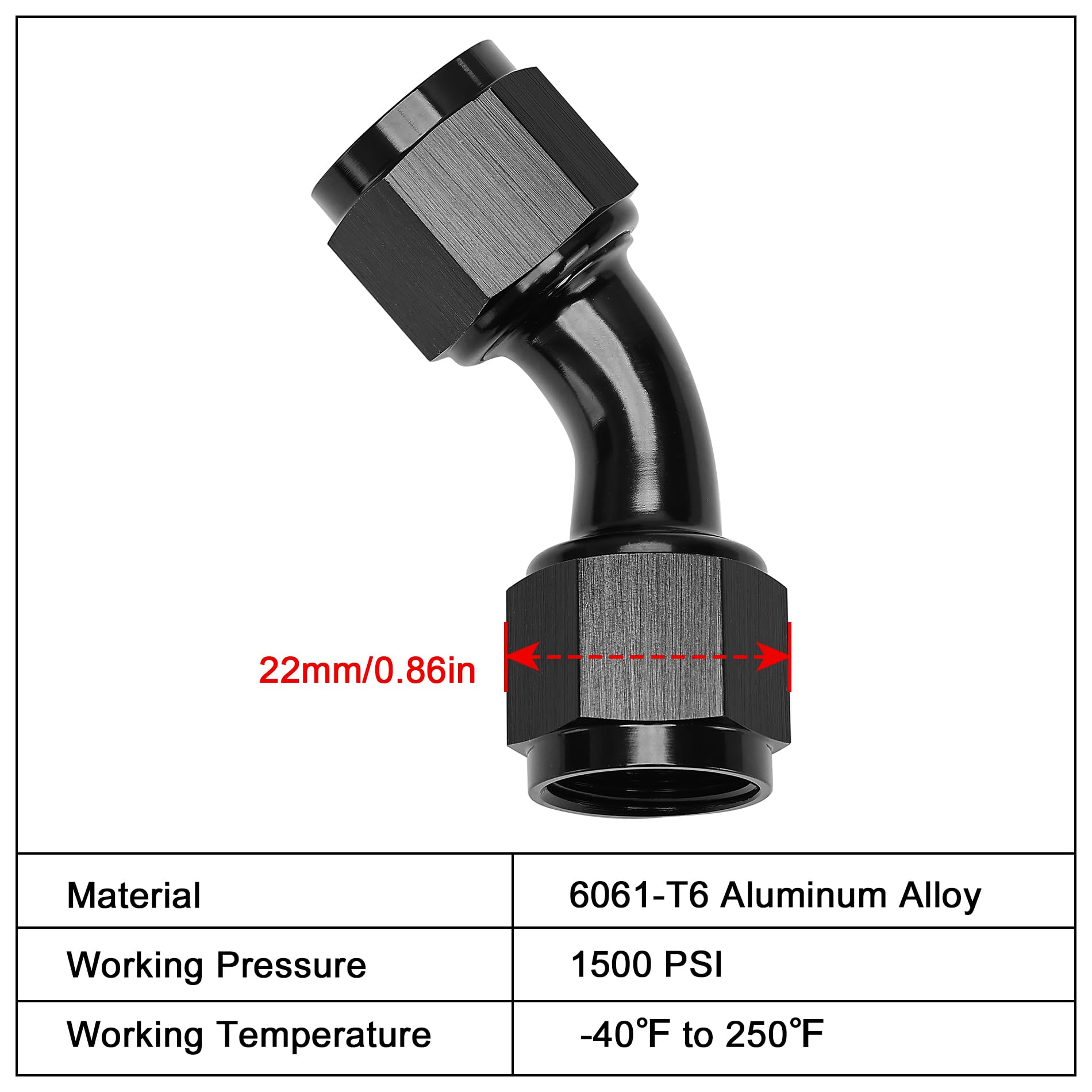 Evil Energy 8An Female To 8An Female 45 Degree Swivel Coupler Union Fitting Adapter Aluminum Black