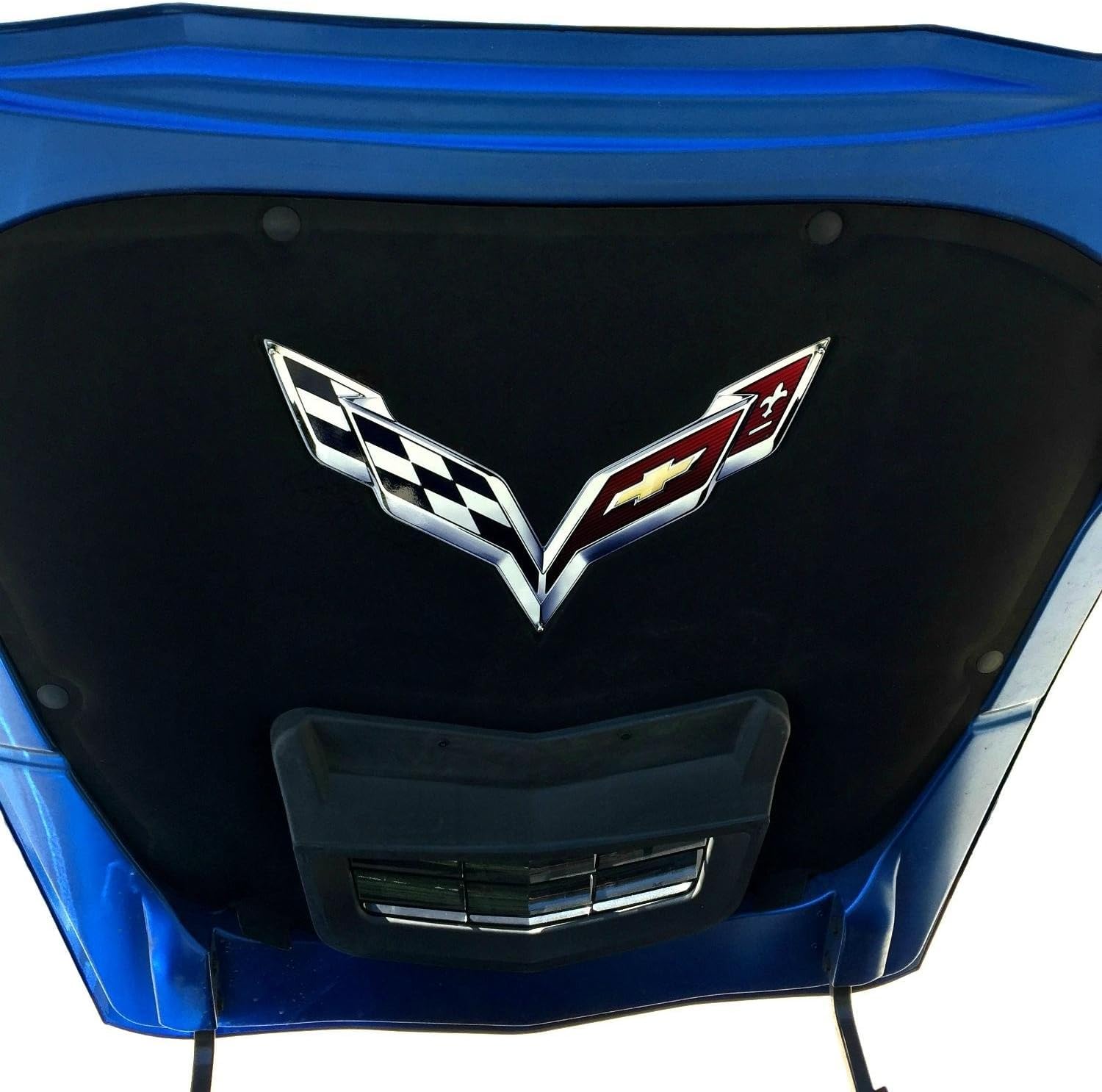 C7 Corvette Crossed Flag Metal Under Hood Emblem - Chrome Underhood Dress Up Logo Kit for 2014-2019 Corvettes