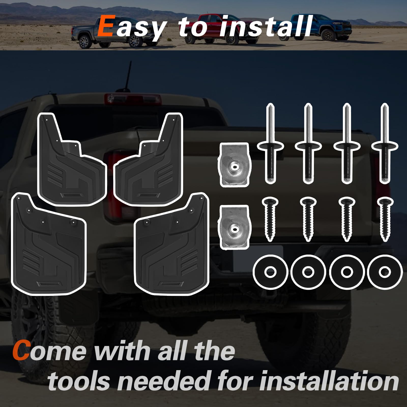 Hbzxqp Mud Flaps for Trucks Mud Guards Compatible with Chevy Colorado 2023 2024 with Fender Flare 4pcs Splash Guards Front & Rea