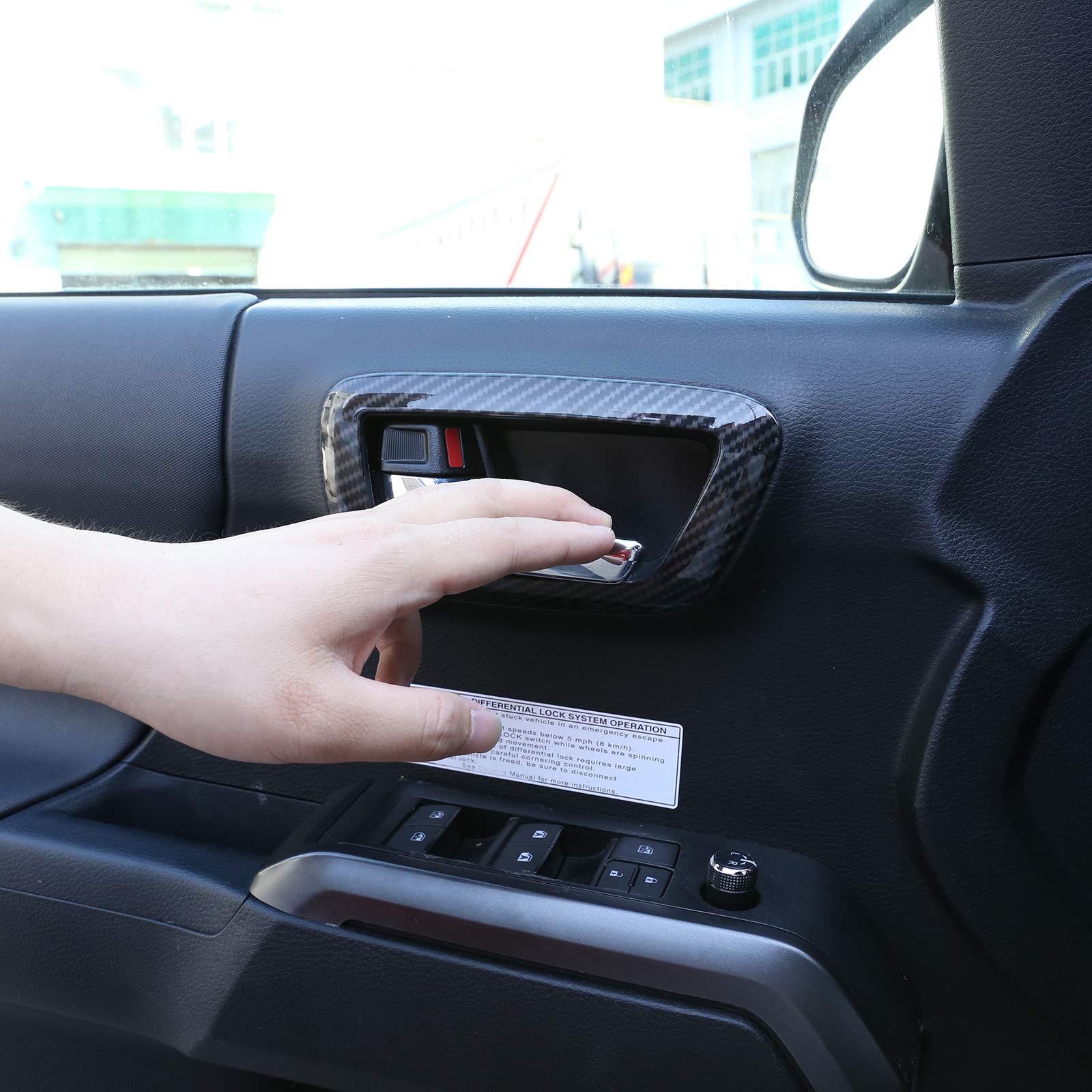 Tongsheng 4Pcs Abs Inner Car Look Interior Door Handle Panel Cover Trim Compatible With Toyota Tacoma 2016 2017 2018 2019 2020 2021 2022 2023 Interior Door Handle Frame (Black Carbon Fiber)