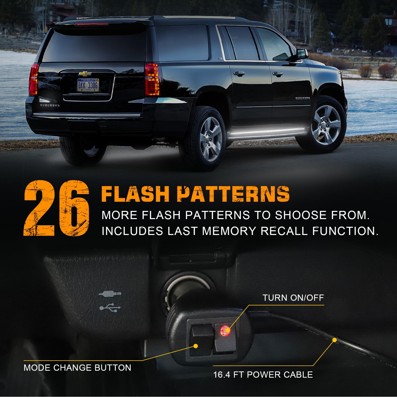 XRIDONSEN 70" White Strobe Lights - 2PCS 864 LED Emergency Hazard Safety Lights for Trucks, SUVs, and Construction Vehicles
