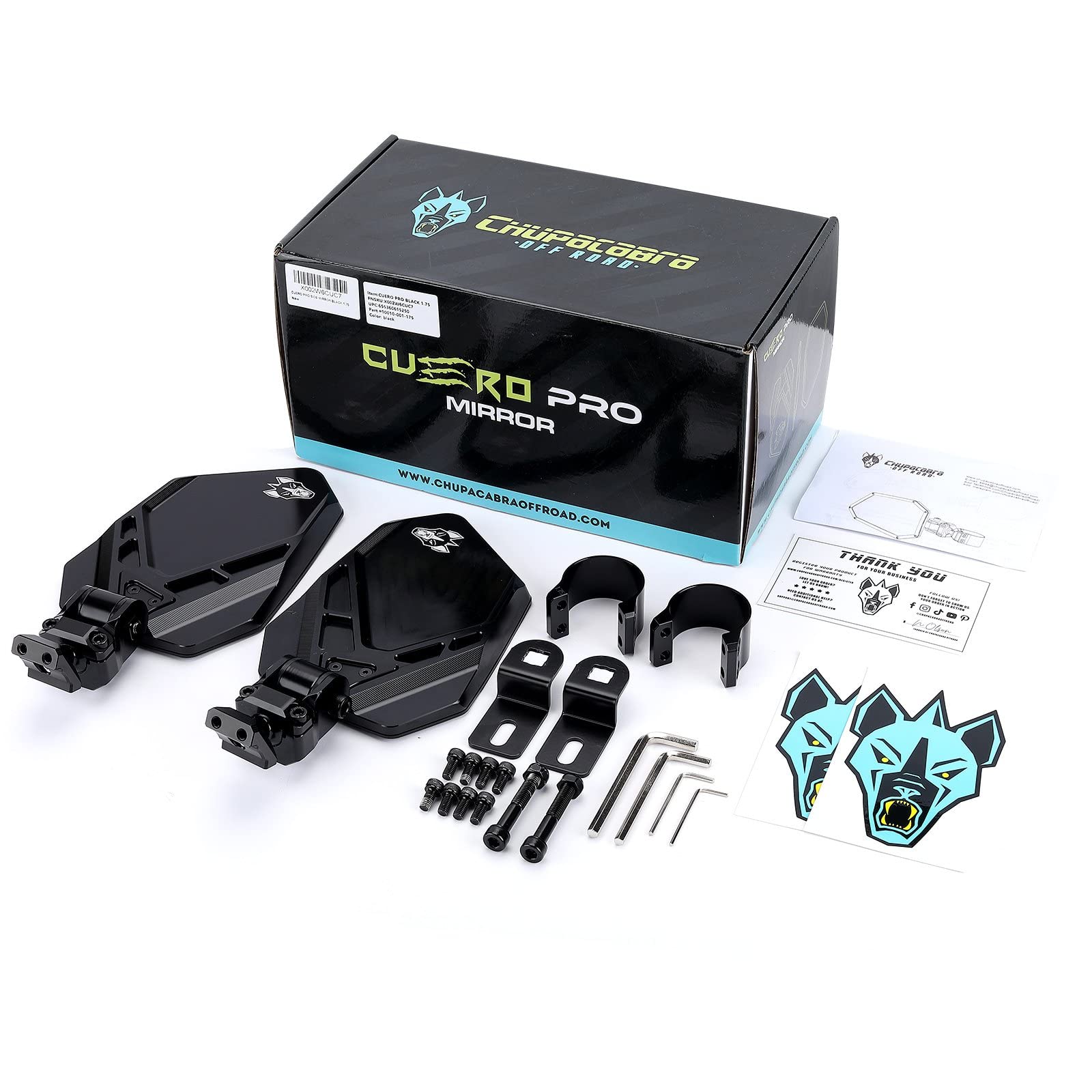 CUERO PRO Black 1.75'' - Side Mirrors for UTV Set - UTV Mirror Set Includes 2 Mirrors - Compatible with Bar Size of 1.75'' - RZR